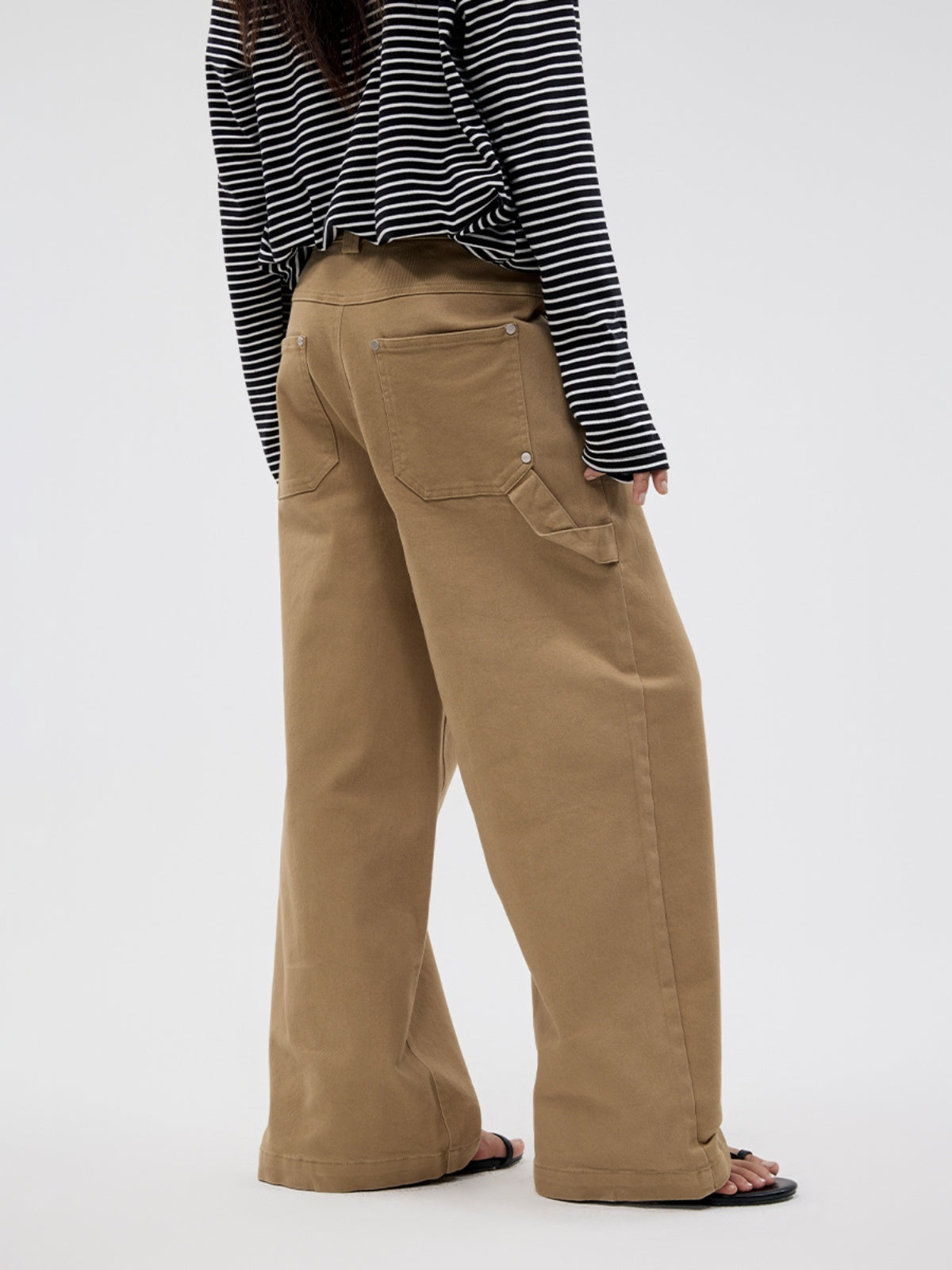 FUNKYFUN Mid-waist Khaki Straight-leg Pants
