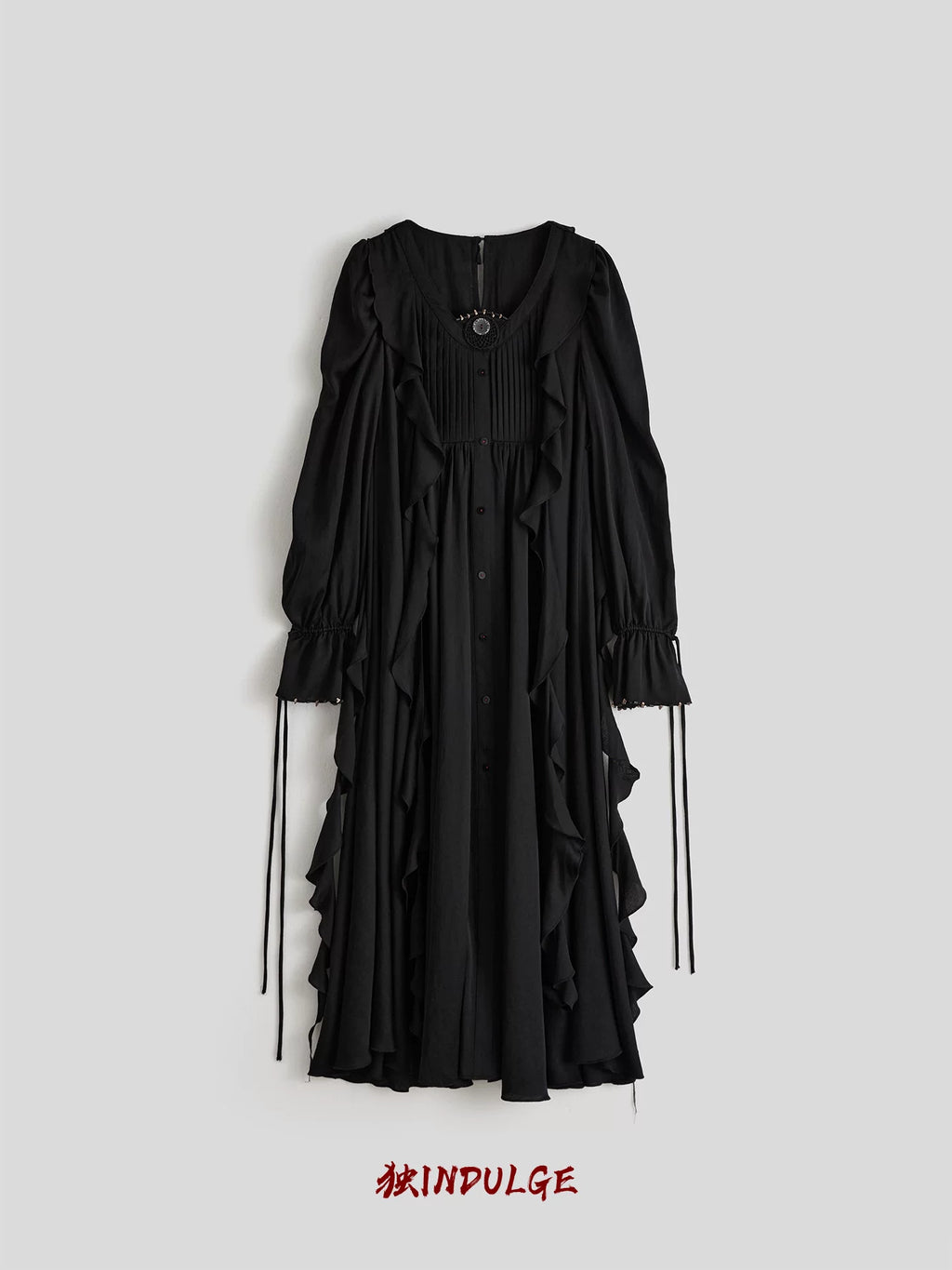 INDULGE Square Neck Waist Long Sleeve Dress
