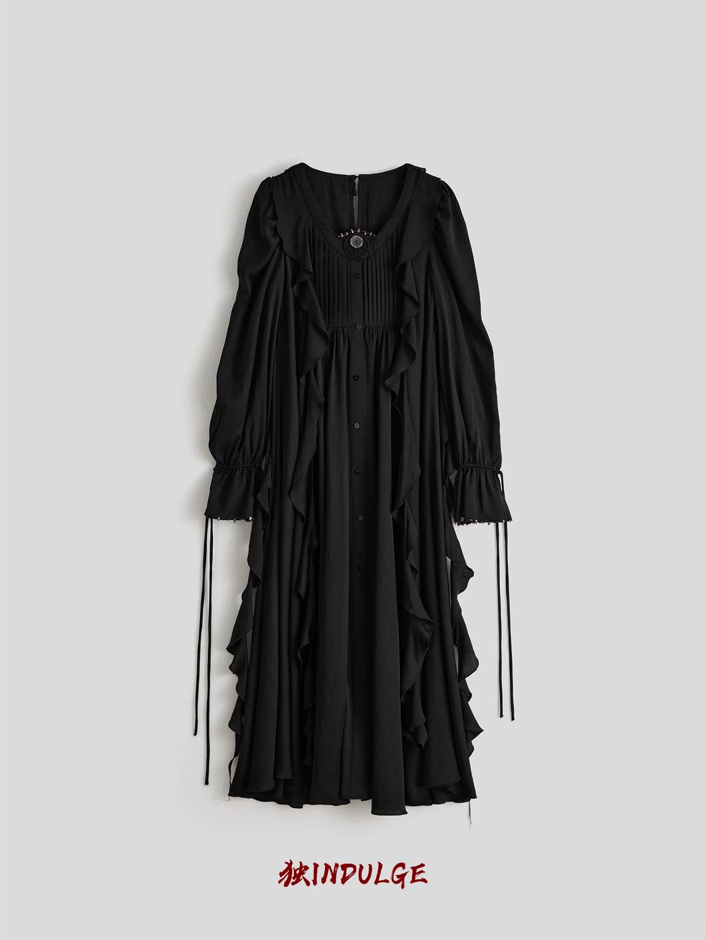 INDULGE Square Neck Waist Long Sleeve Dress