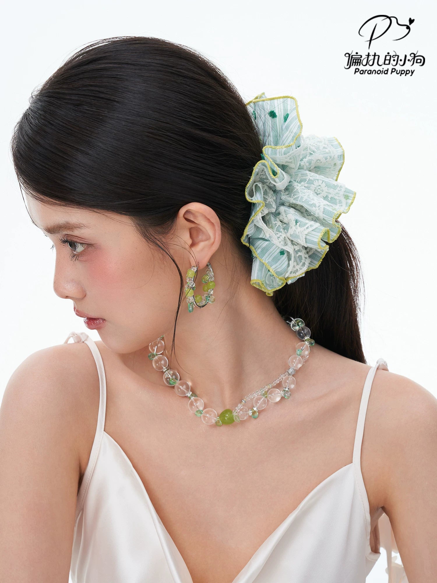 PP Green Apple Crystal Beaded Versatile Clavicle Chain