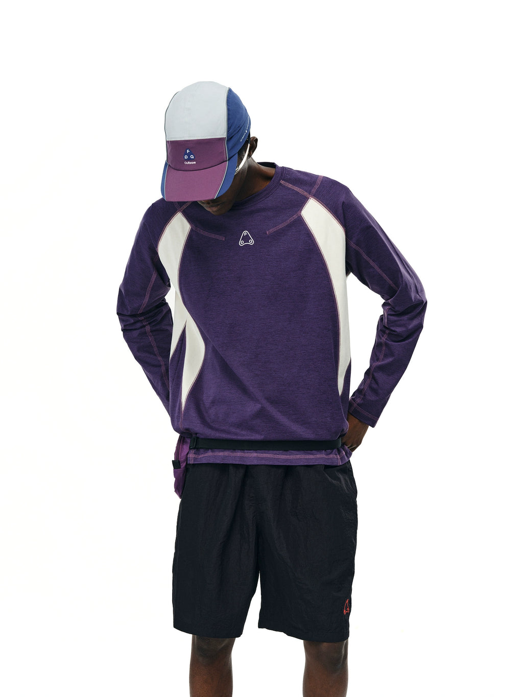 FPA Contrasting Color Splicing Loose Round Neck Long Sleeve