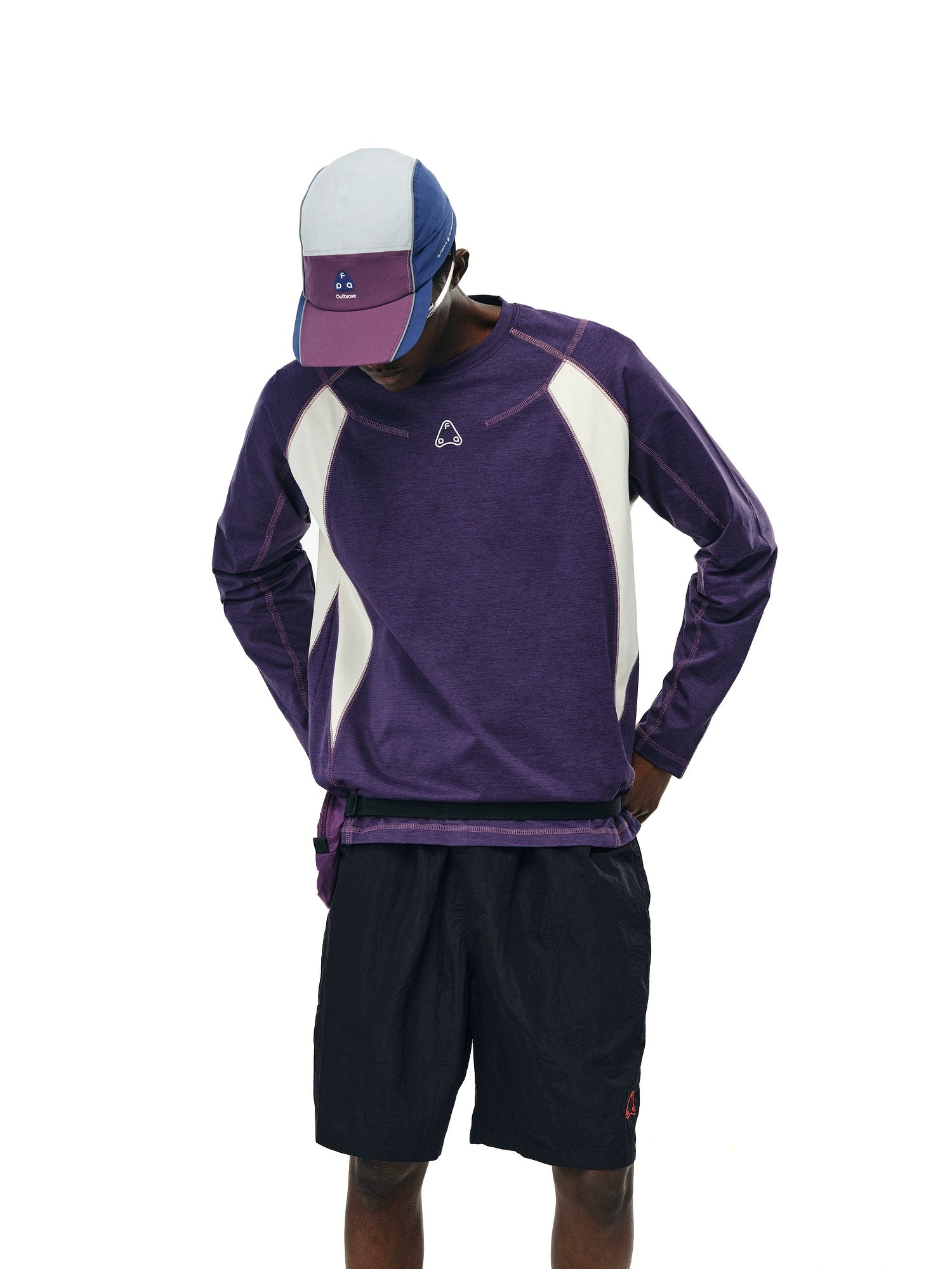 FPA Contrasting Color Splicing Loose Round Neck Long Sleeve