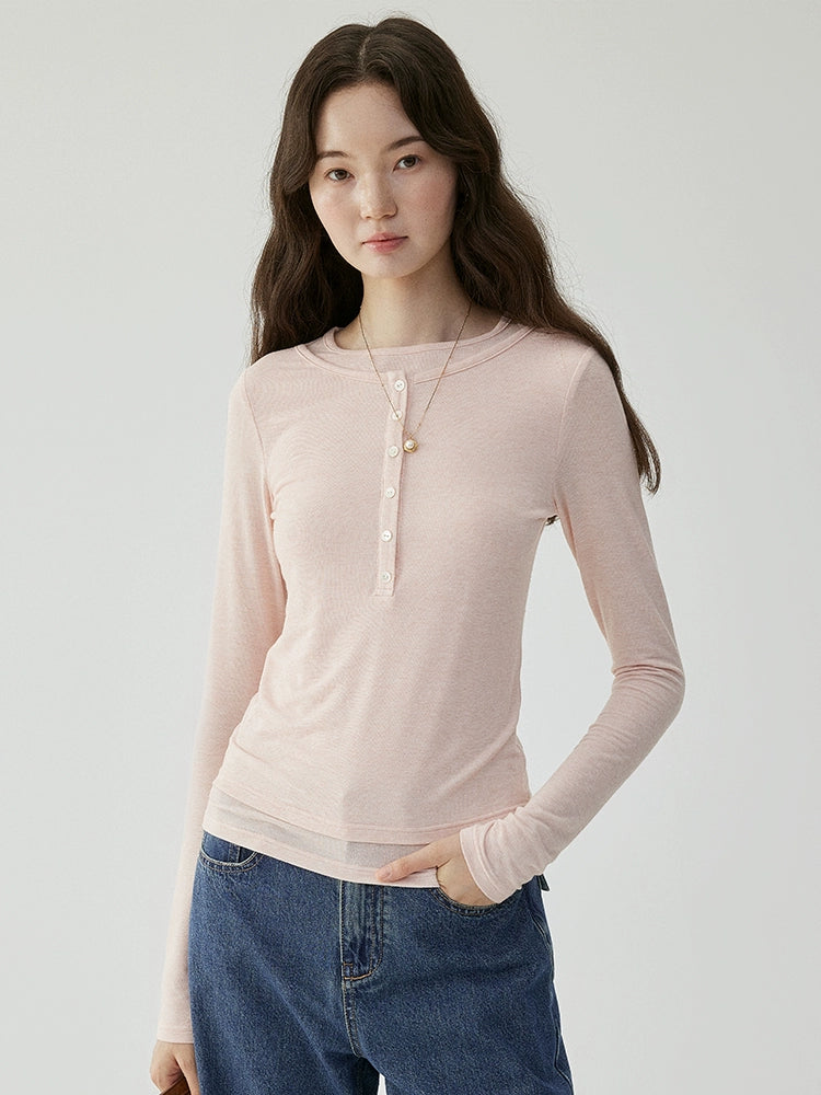 VOOE Fake Two Pieces Sweet Slim Primer Long Sleeve