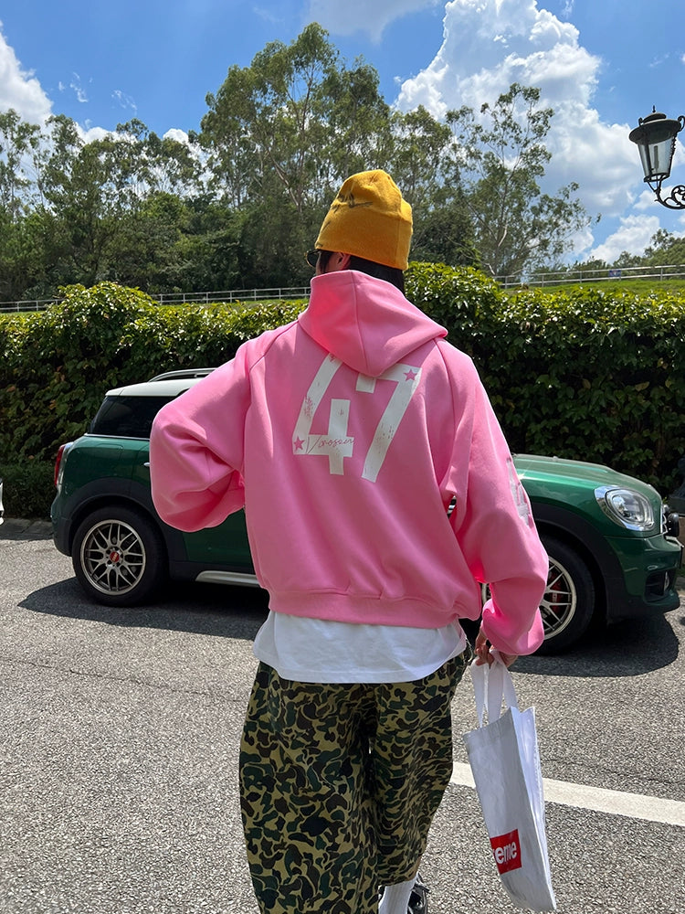 EAHO Dopamine Digital Printed Rough Sleeve Hooded Sweater