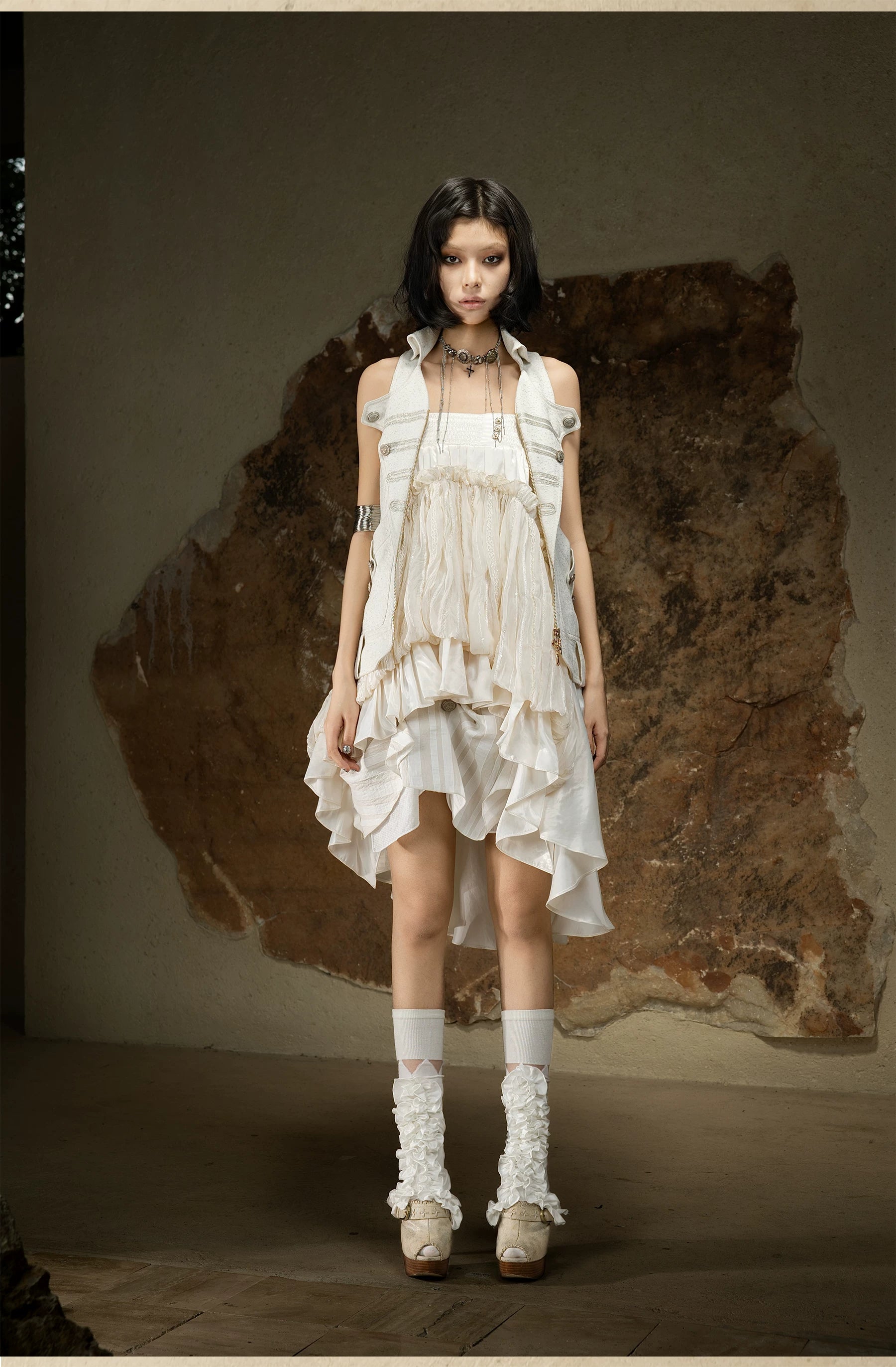 ARIADNAw Irregular Pull-pleated High-waisted Skirt