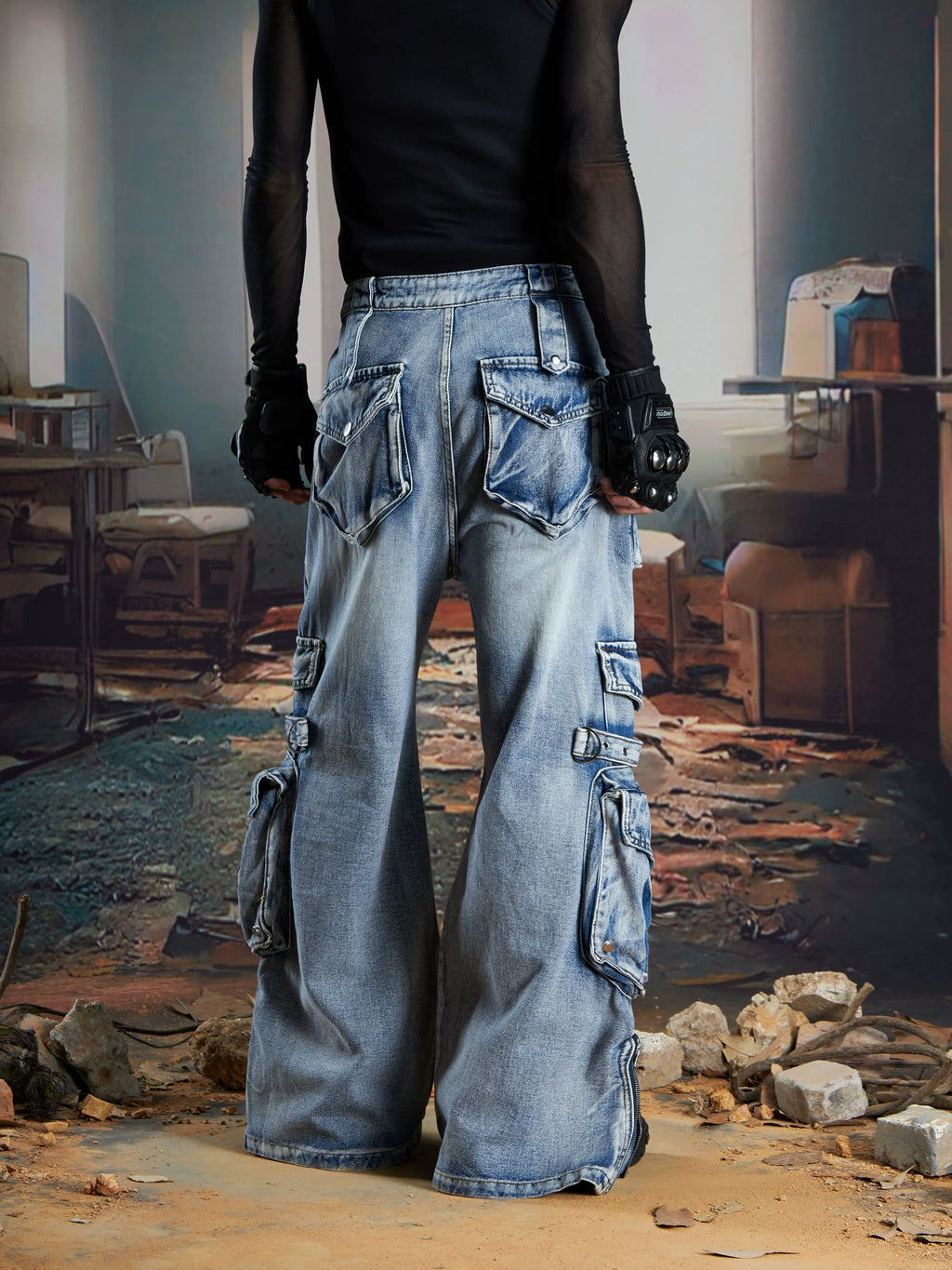 NOMANIAI Heavy Industry Three-dimensional Multi-pocket Deconstruction Splicing Jeans