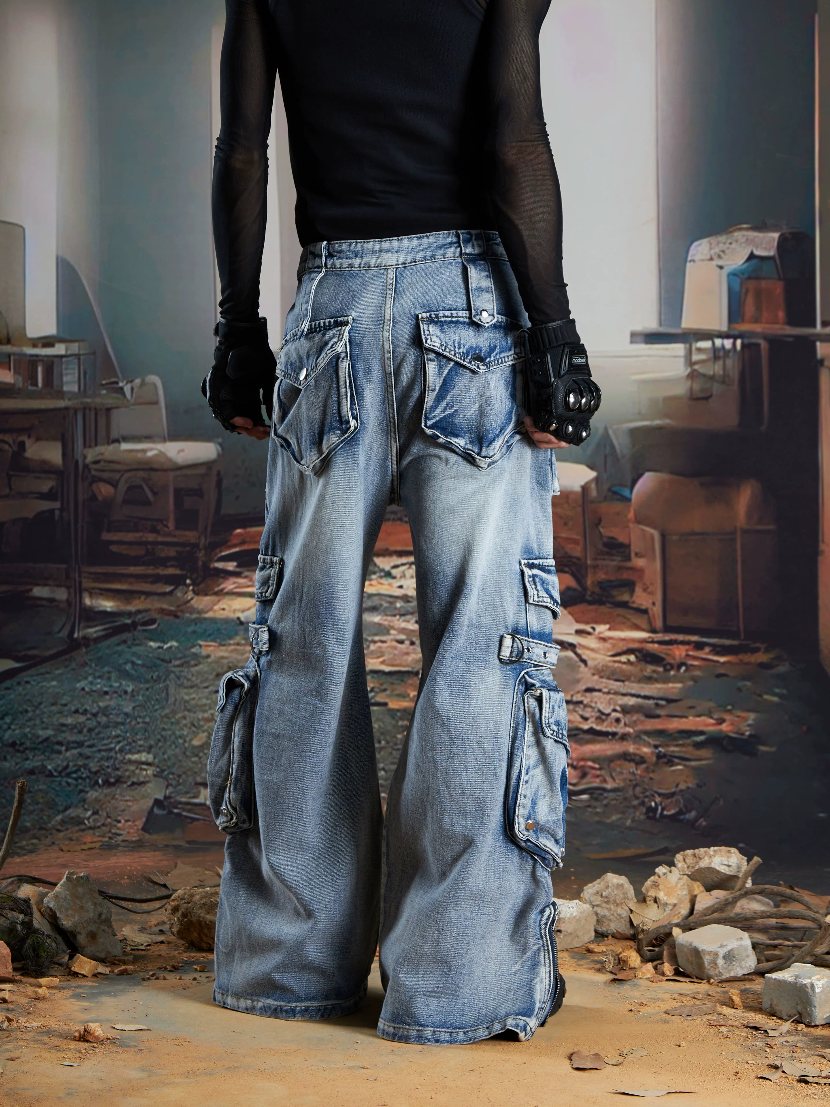 NOMANIAI Heavy Industry Three-dimensional Multi-pocket Deconstruction Splicing Jeans