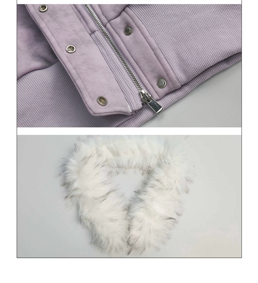 Girlyhalo Vintage Fur Collar Slim Fit Hooded Jacket