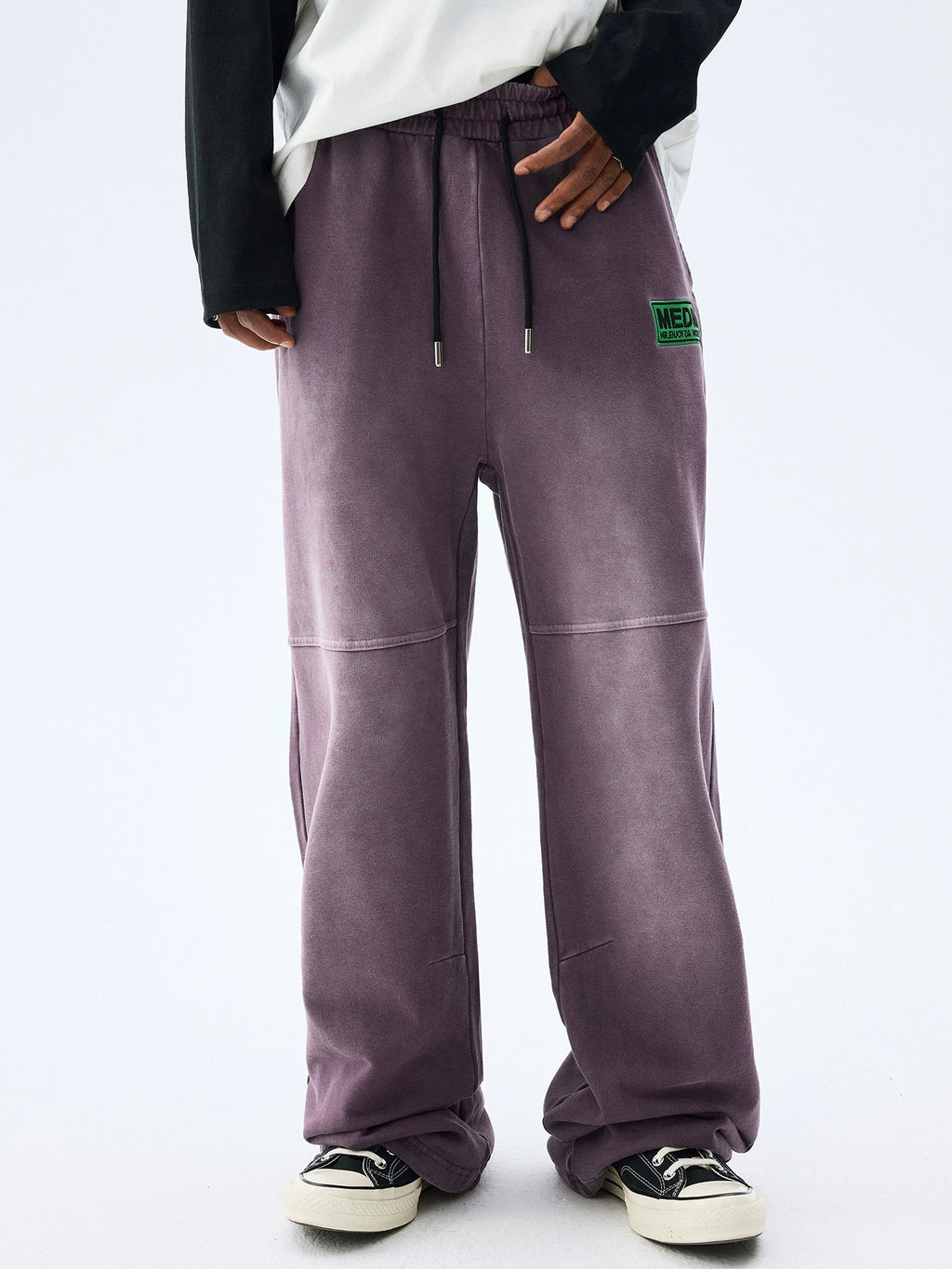 MEDMFW Washed Contrasting Color Loose Wide-leg Casual Sweatpants