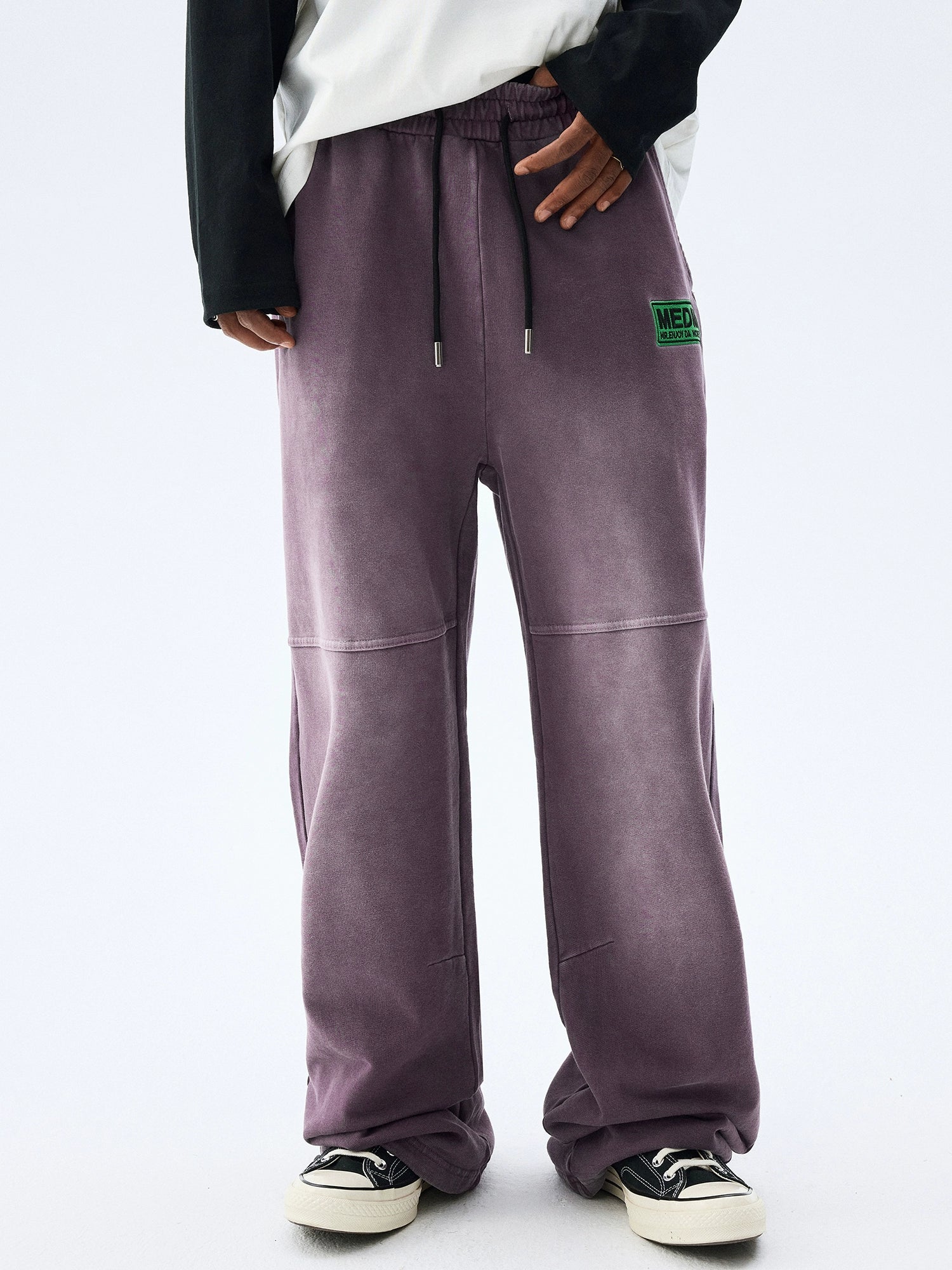 MEDMFW Washed Contrasting Color Loose Wide-leg Casual Sweatpants