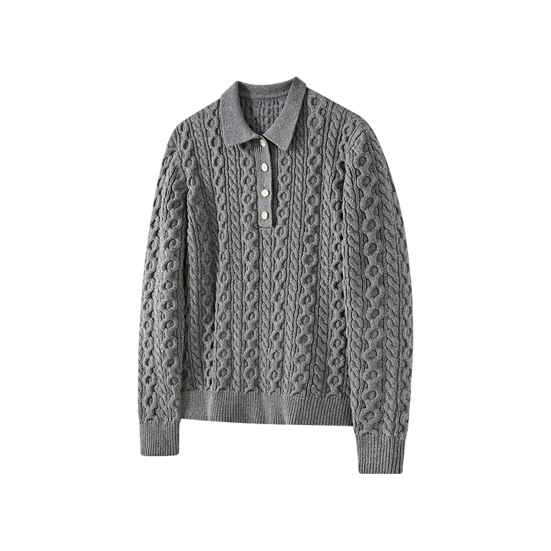 KREATE Twist Lapel Three-dimensional Twisted Polo Sweater