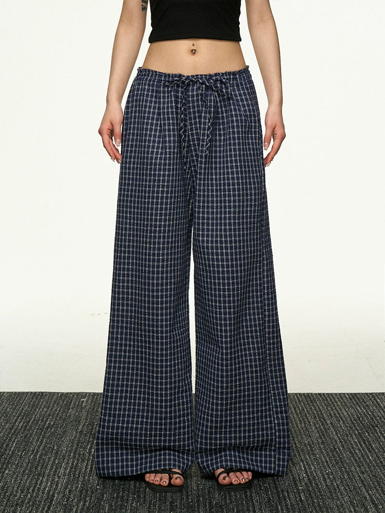 Aaisup Vintage Checked Casual Versatile Drawstring Pants