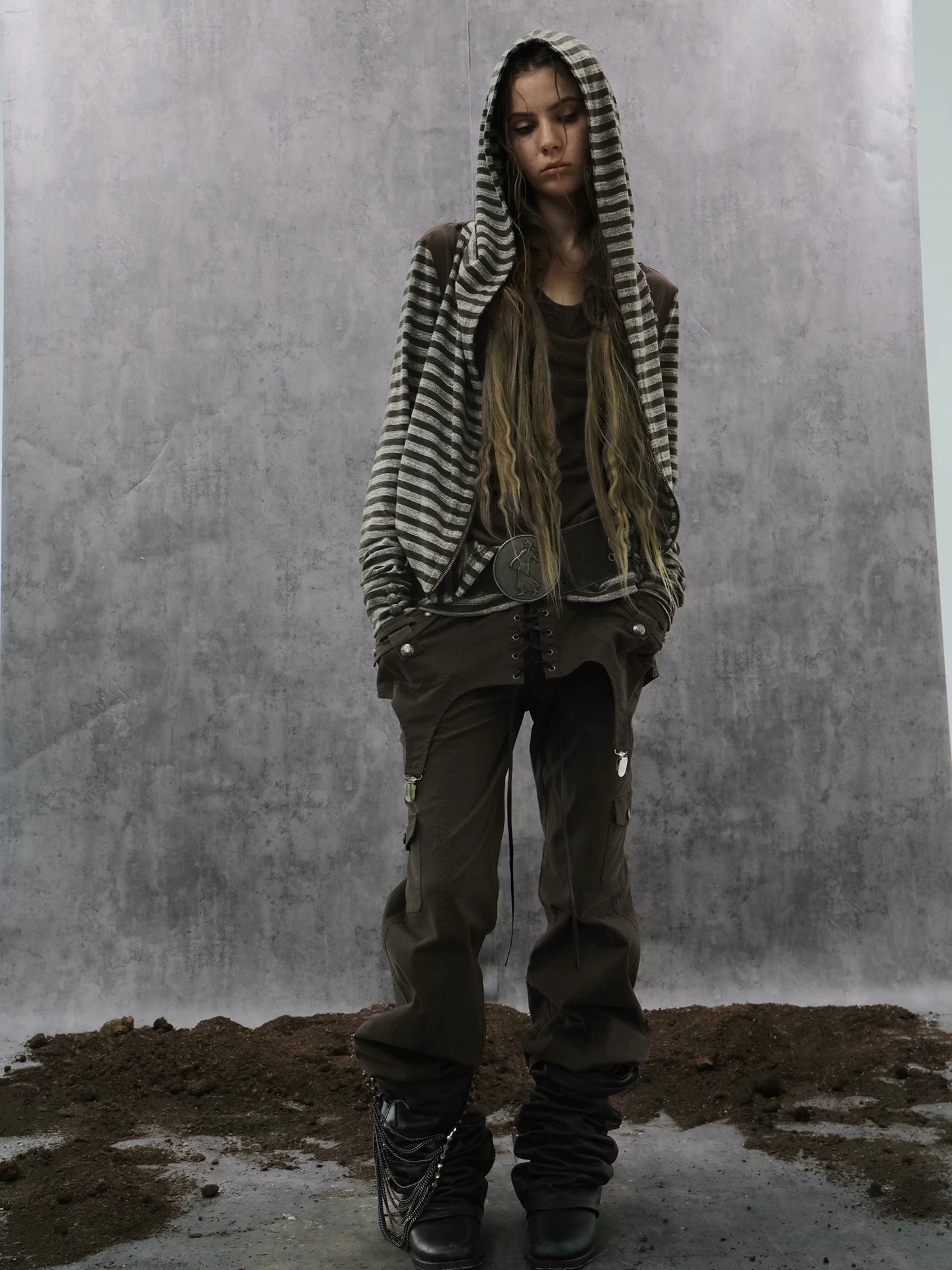 DoublePunch Stacked Skirt Cotton Washing Water Old Straight Overalls