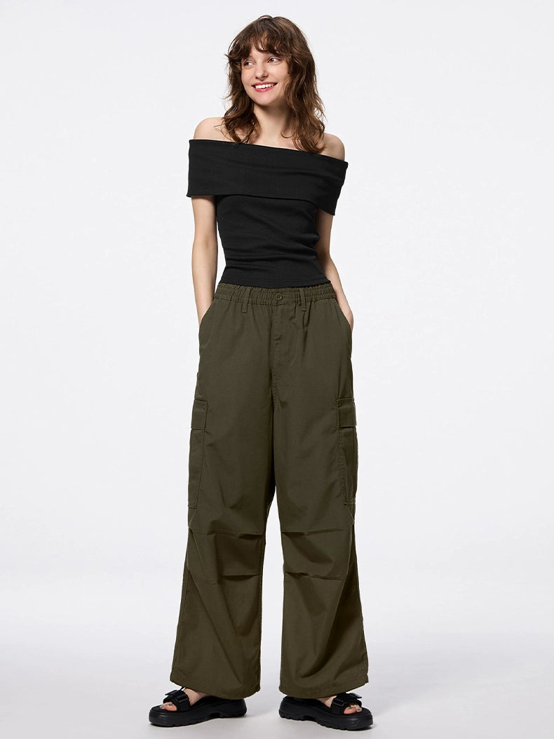GU Off-the-shoulder One-word Collar Fashionable Slim and Thin Versatile Tee