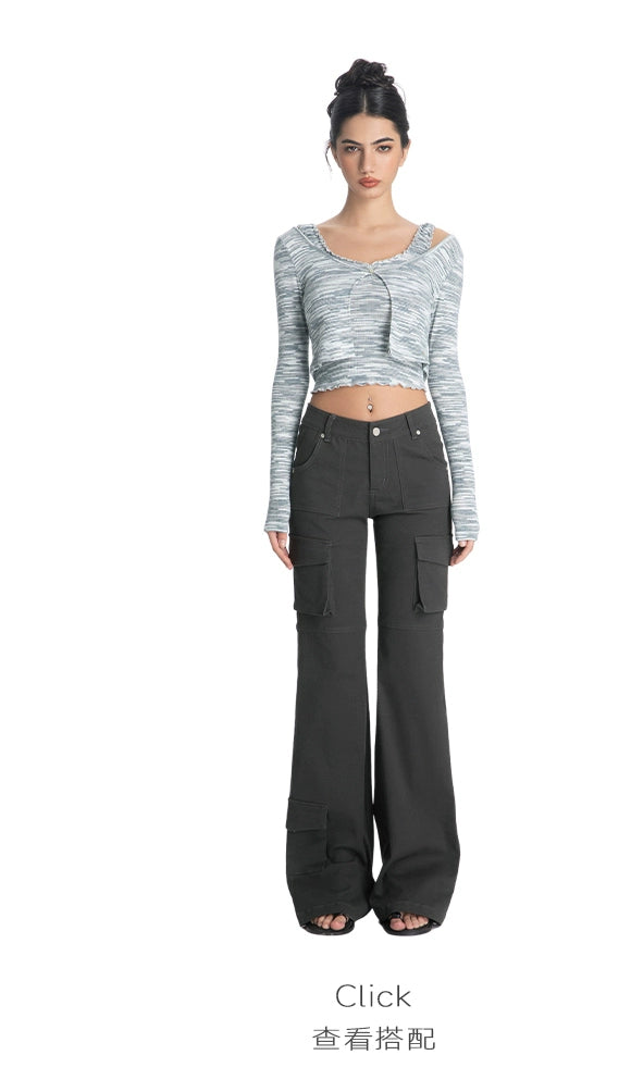 ABMY retro multi-pocket heavy industry micro-pull trousers