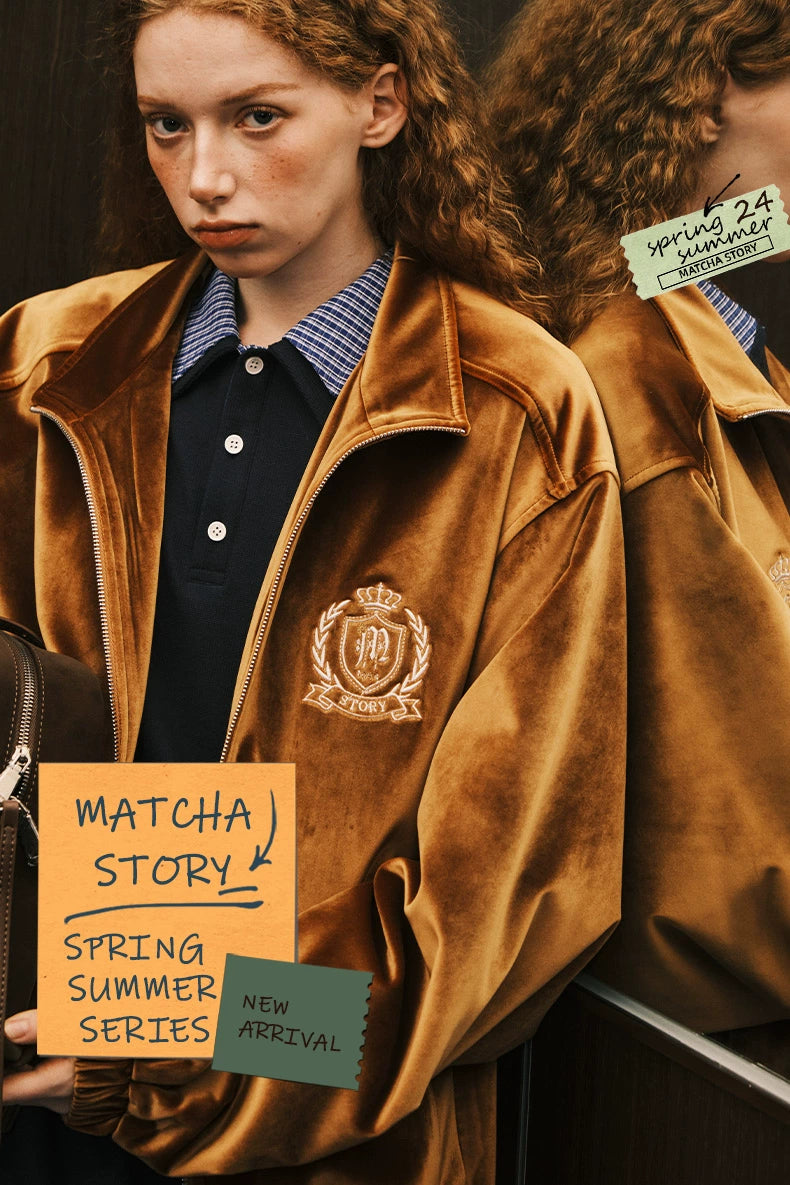 MATCHA STORY Vintage Embroidered Velvet Jacket