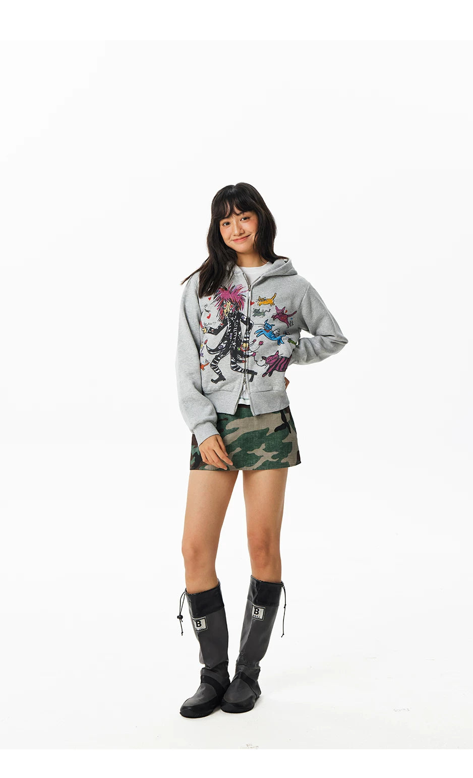 CryingCenter Kitten Print Front Shoulder Fleece Sweater Jacket