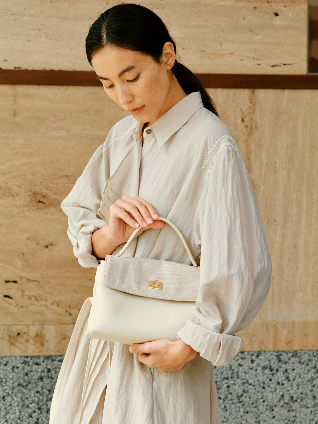 AVALEA Cowhide Color Matching Shoulder Bag