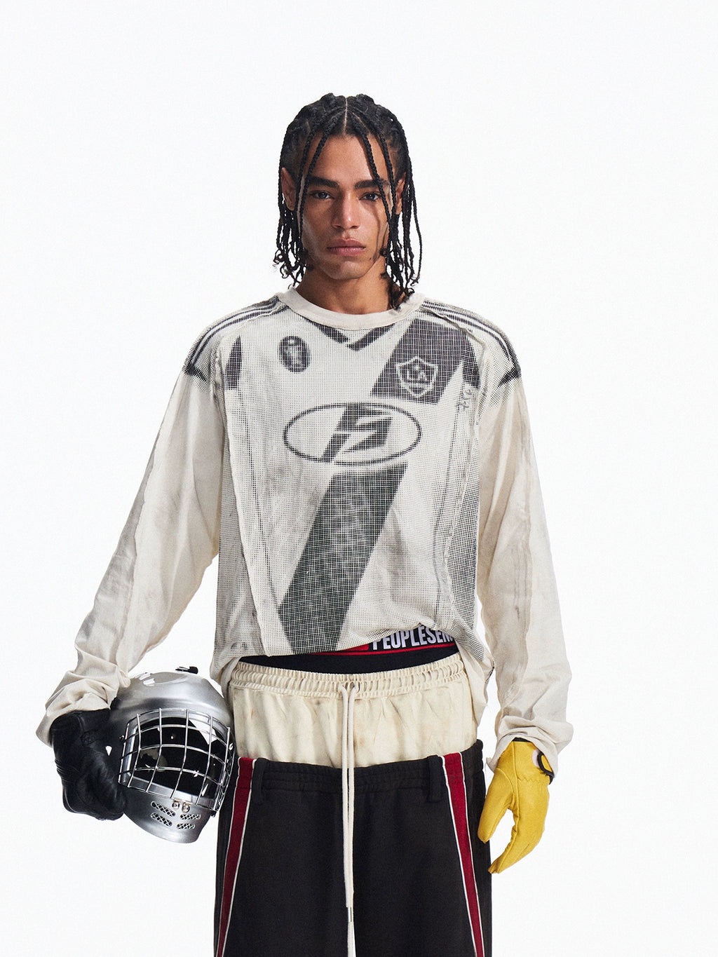 PEOPLESENSE Racing Style Retro Splicing Print Long Sleeve