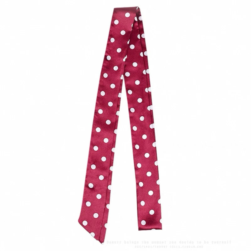 YORSOY Retro Polka Dot Thin and Narrow Silk Scarf