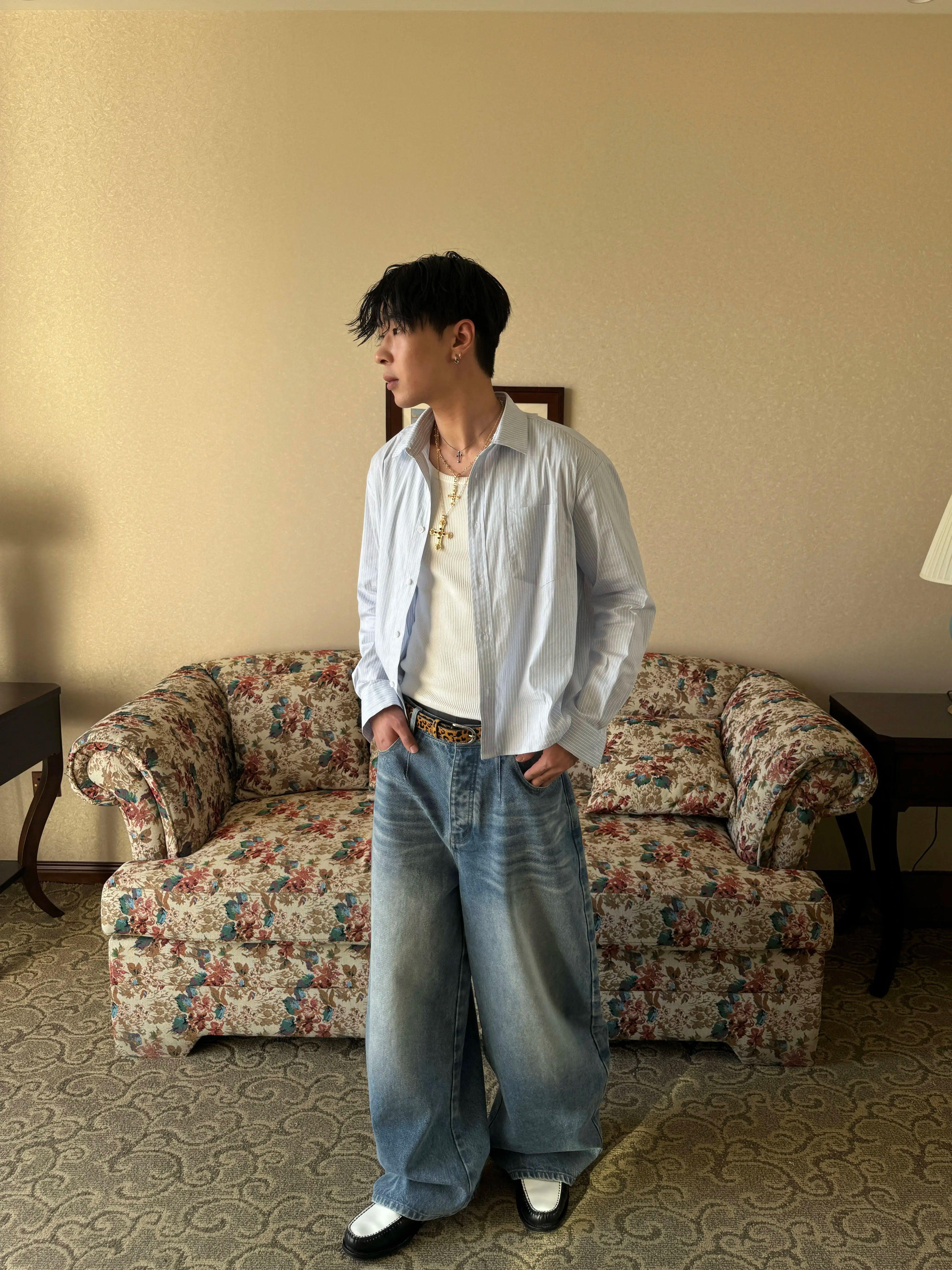 InsGale Textured Lazy Casual Striped Long Sleeve Shirt