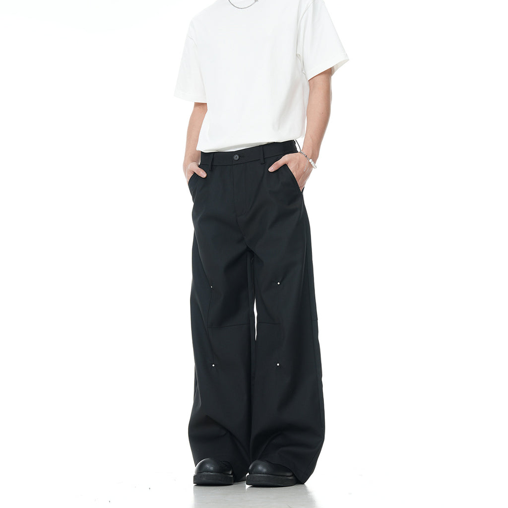 11KN American Style High-end Rivet Loose Wide-leg Casual Drape Trousers