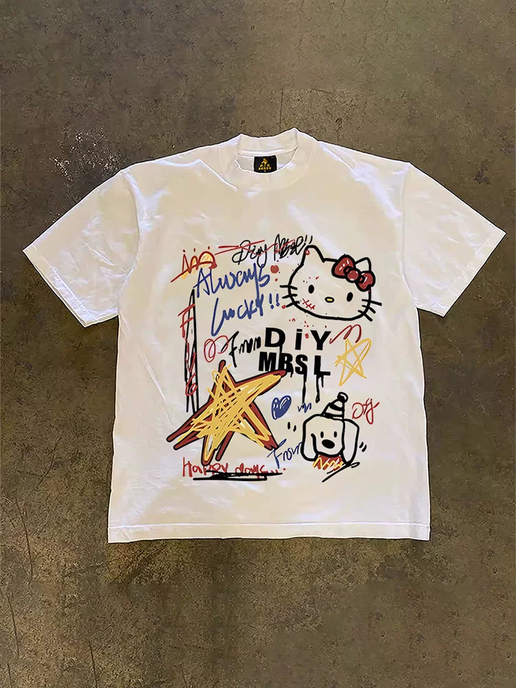 UPUPXIA  Cute Print Casual Loose Tee