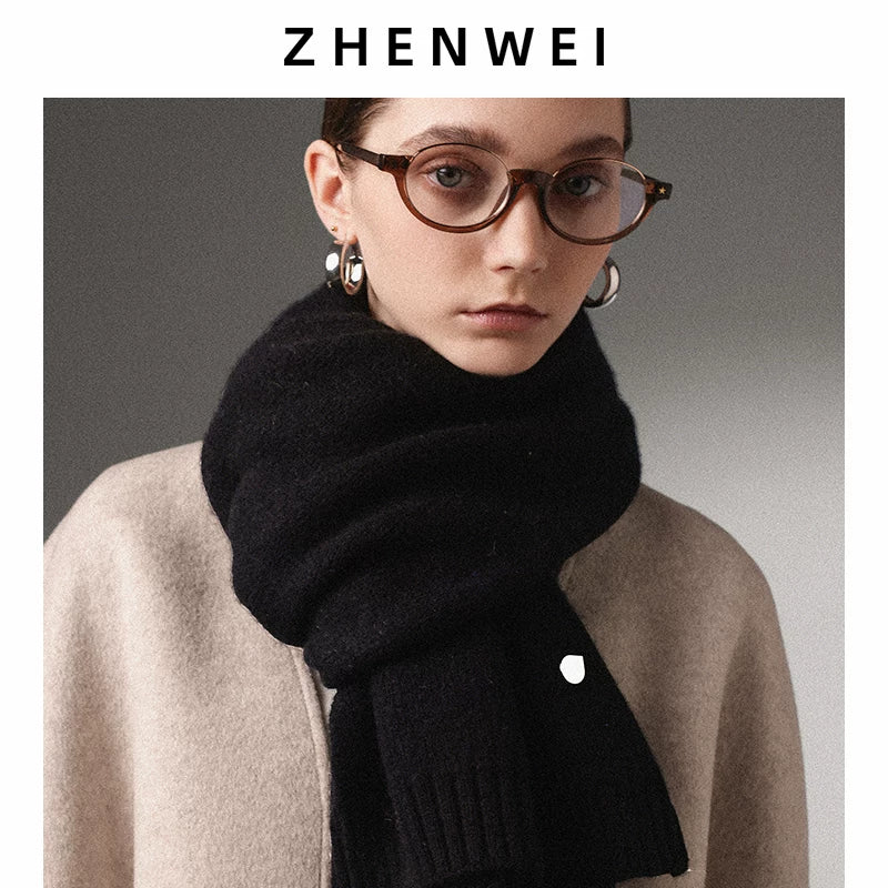 ZHENWEI 100% Wool Enlarged and Widened Knitted Long Scarf