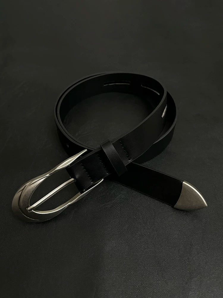 DPOL Retro Horsehair Leather Metal Belt
