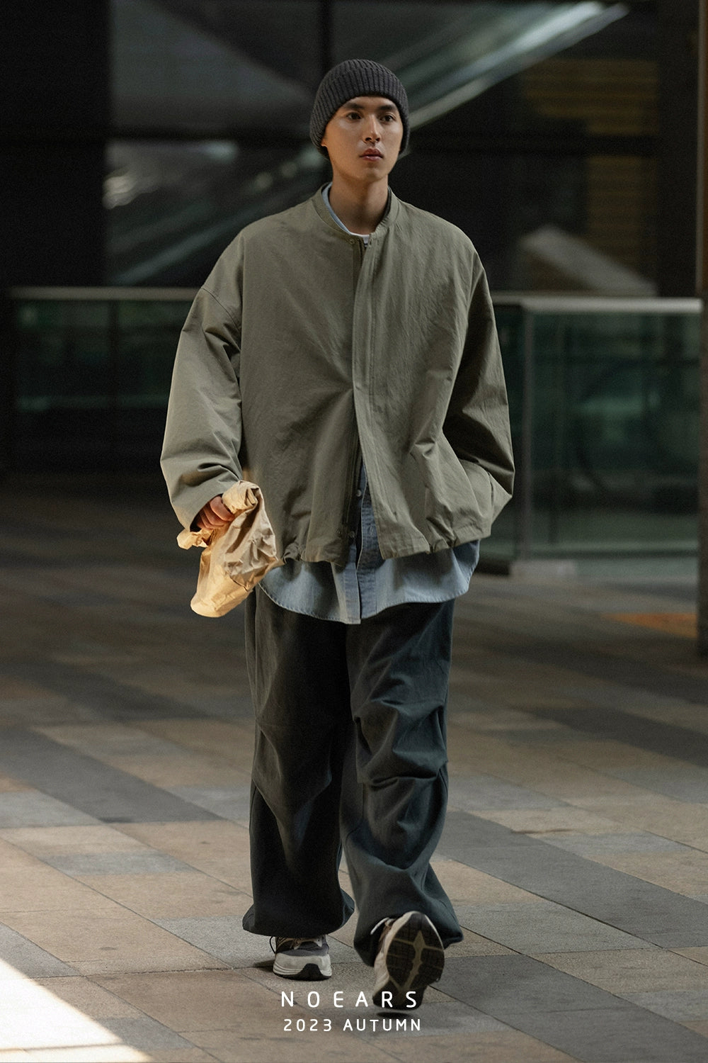 NOEARS Vintage Stand-up Neck Zipper Loose Thin Tooling Jacket