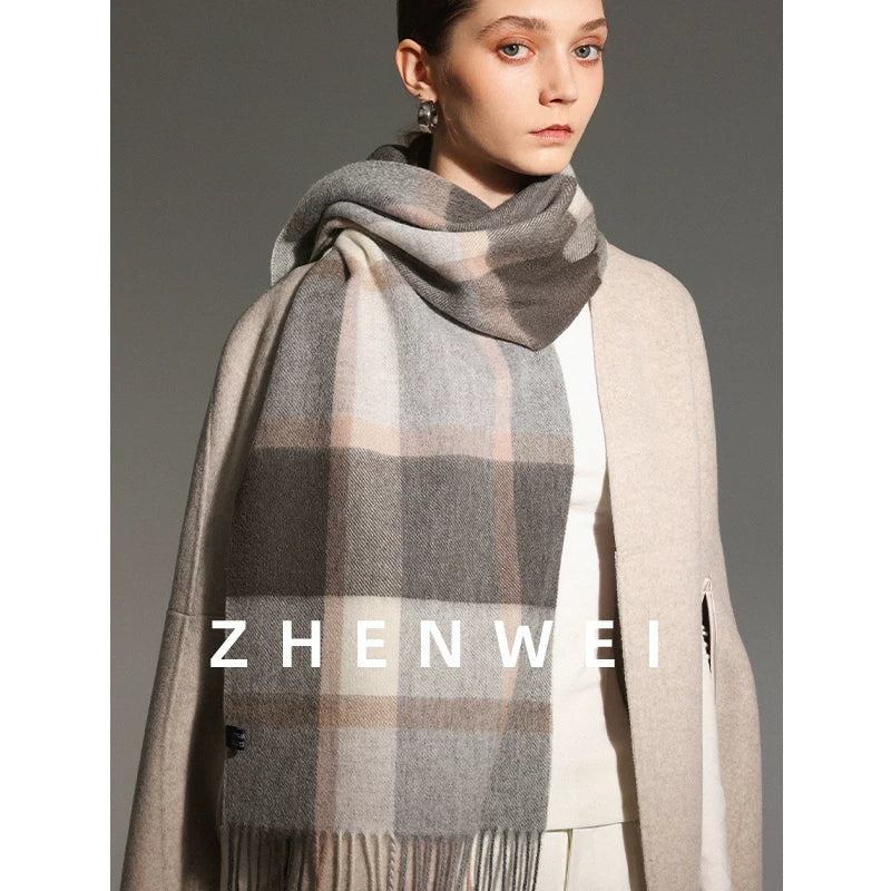 ZHENWEI 100% Wool Plaid Scarf