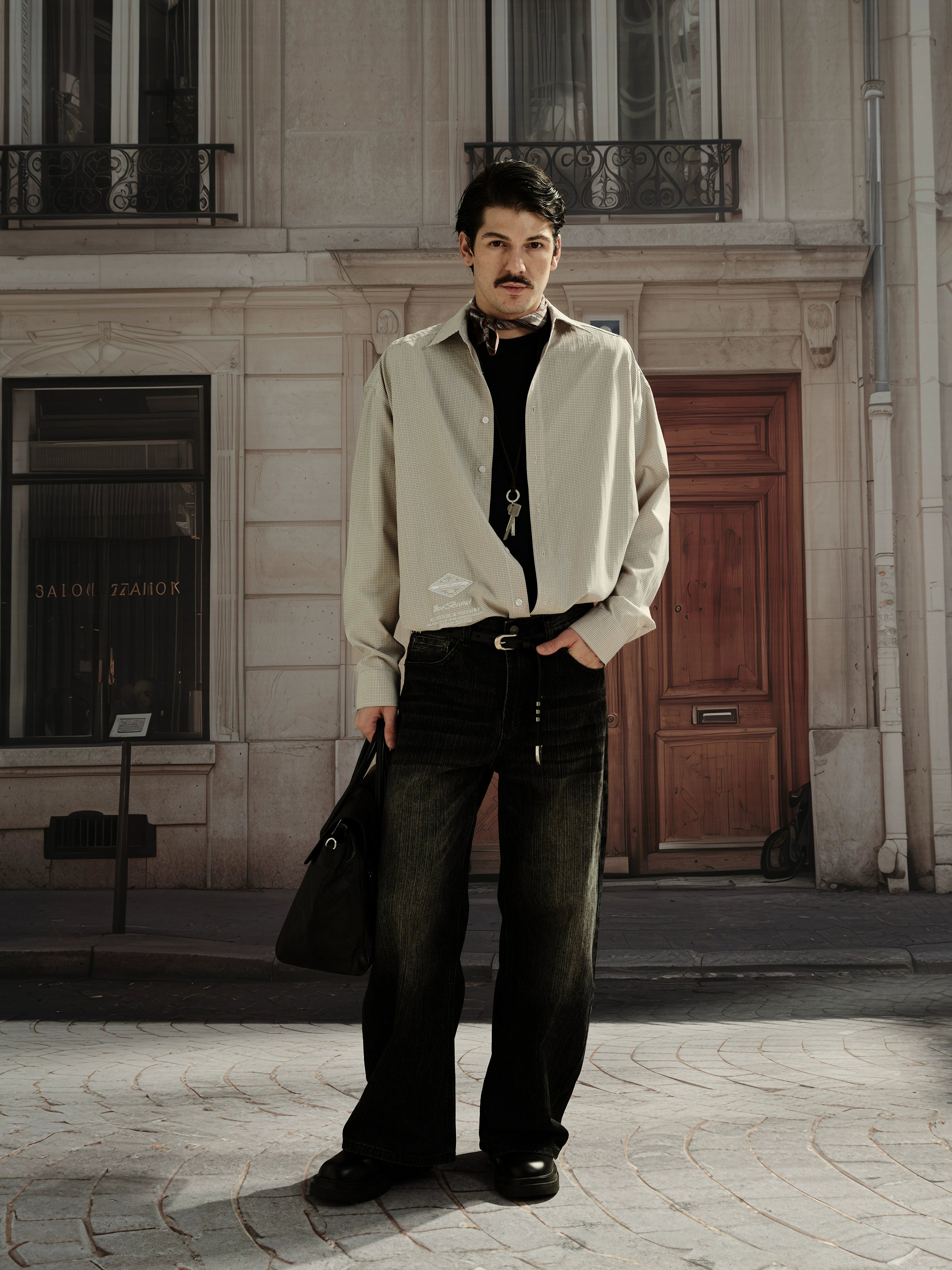 MADWITCH Light Luxury Alphabet Embroidered Plaid Shirt