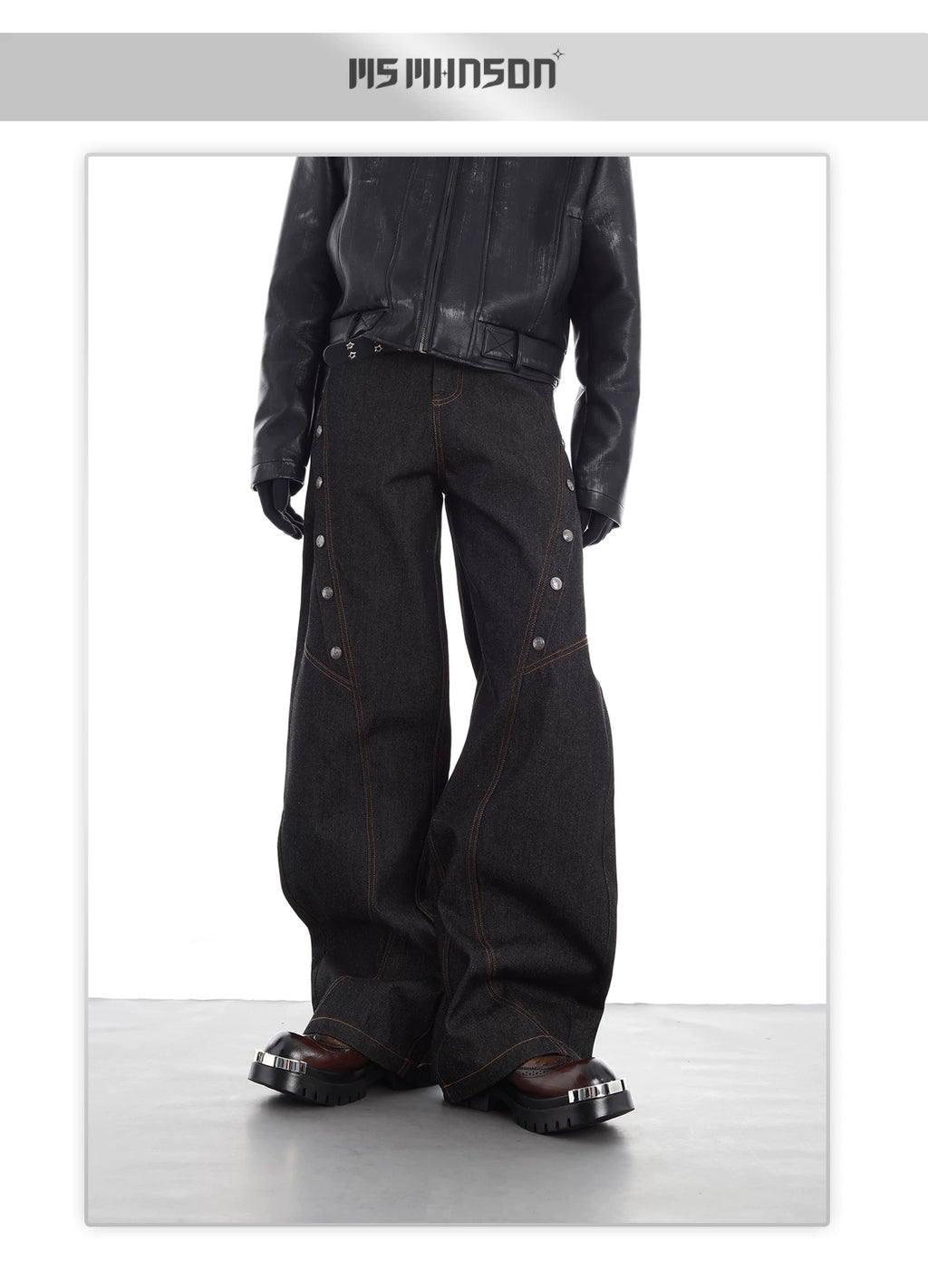 NUndeFineD Straight Skinny Metal Button Wide Leg Jeans