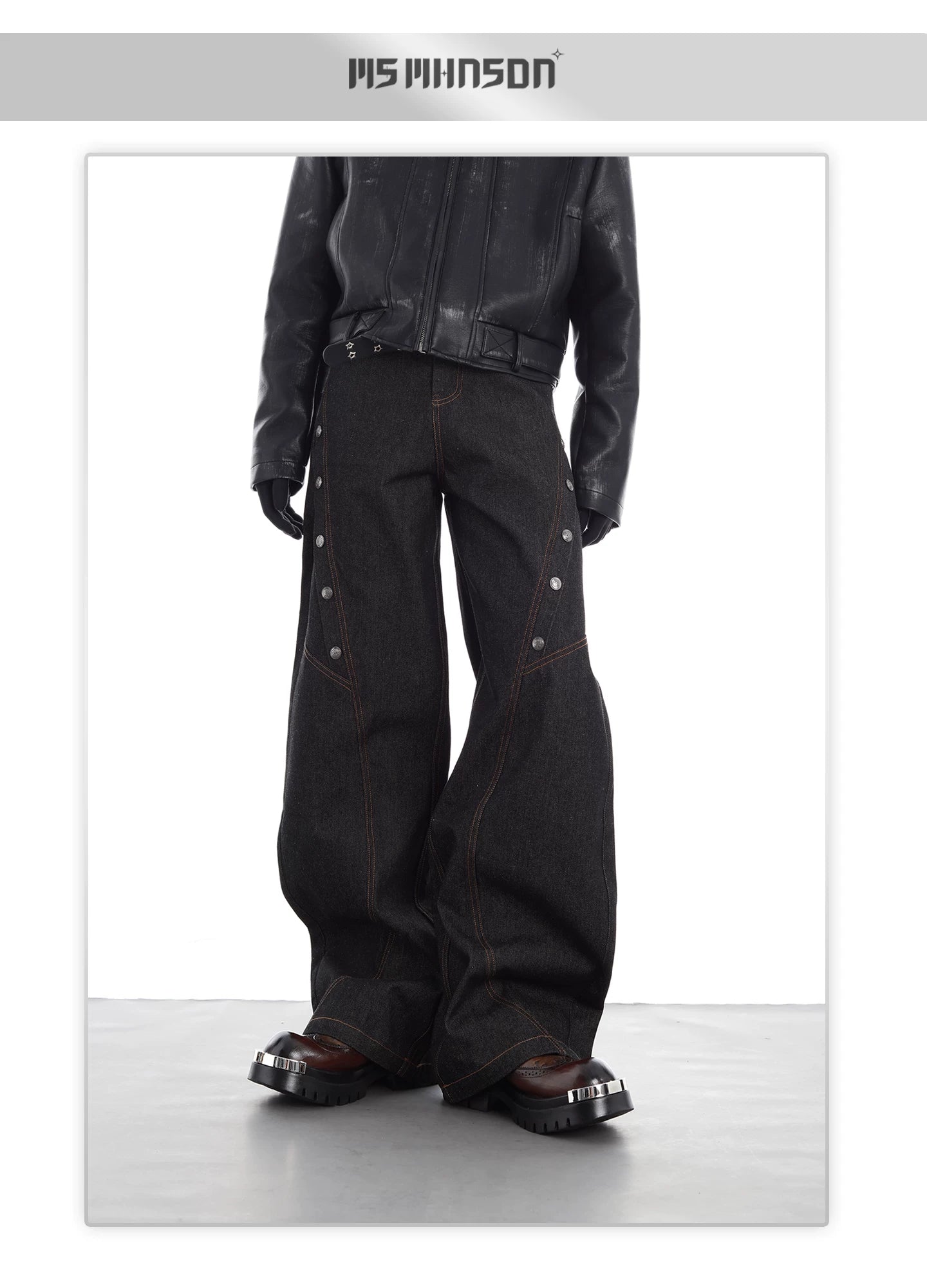 NUndeFineD Straight Skinny Metal Button Wide Leg Jeans