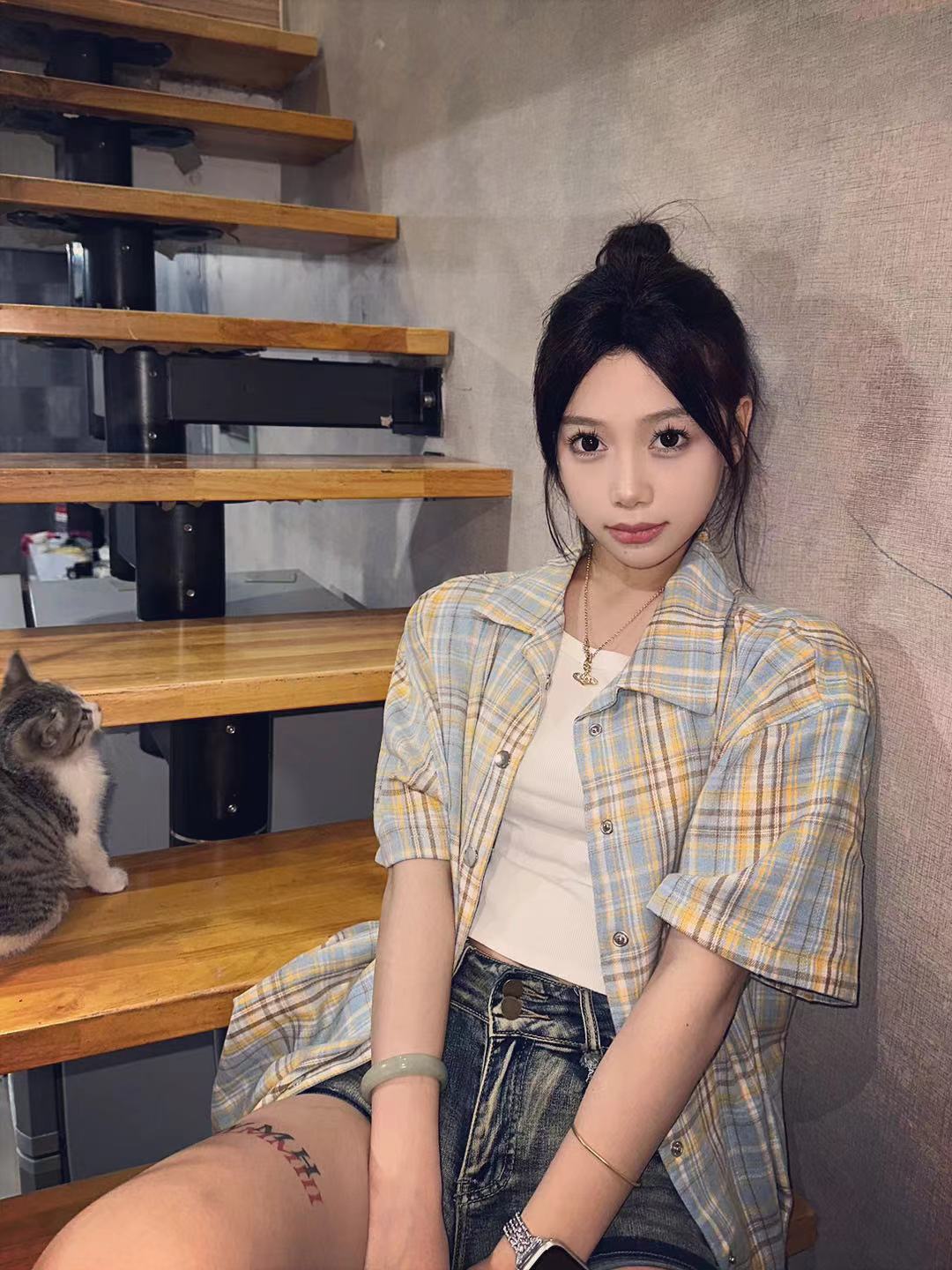 [Clearance] So Sick 24SSvintage custom plaid flannel short-sleeved shirt plaid Cleanfit