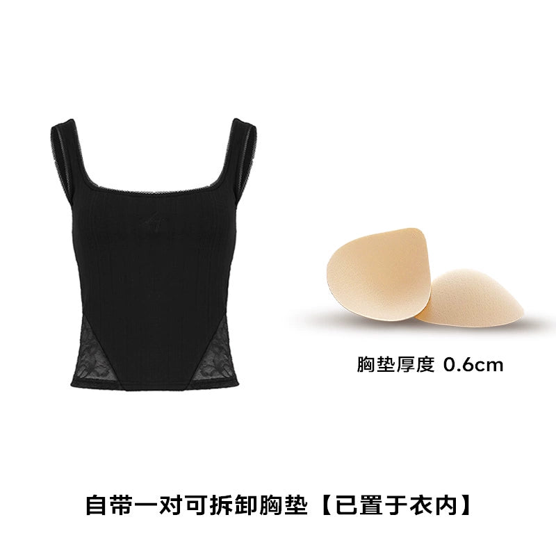 ABMY Lace Splicing Hollow Sleeveless Inner Vest