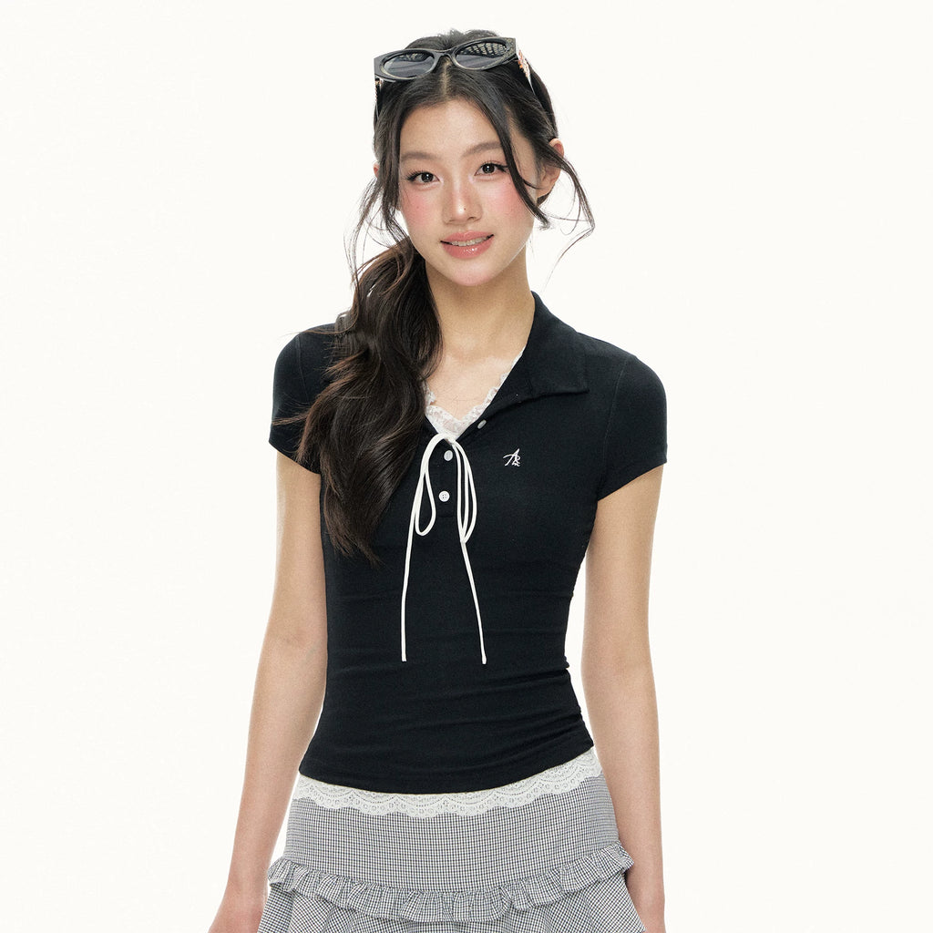 Ariseism Vintage Contrasting Lace Slim Tee