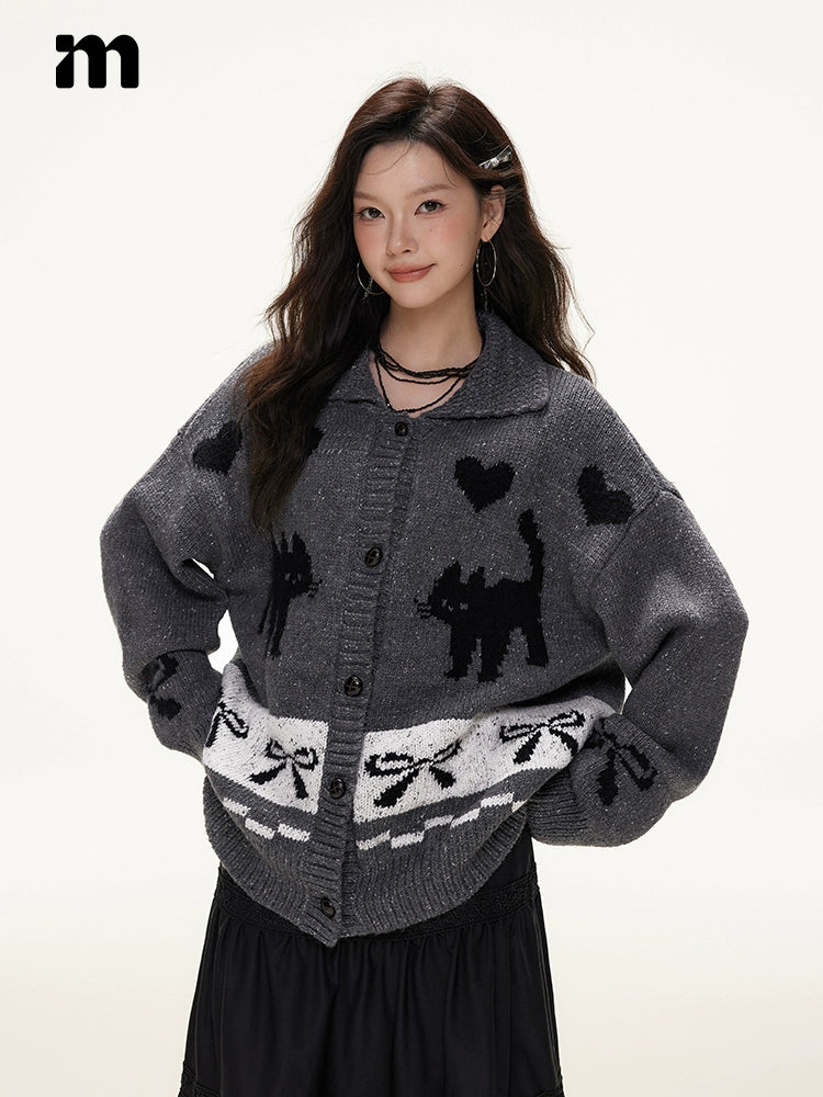 Imone Contrasting Jacquard Soft Waxy Knitted Cardigan