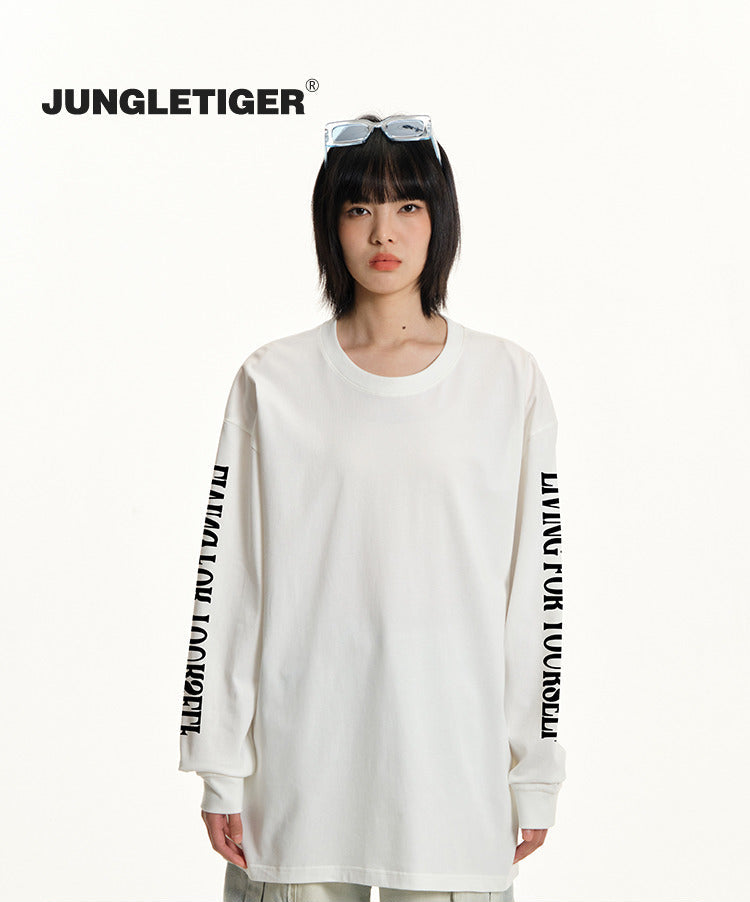Jungle tiger letter cotton long sleeve Tee