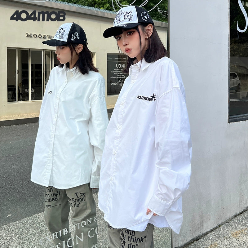 404MOB Embroidery Contrast Color Long Sleeve Shirt