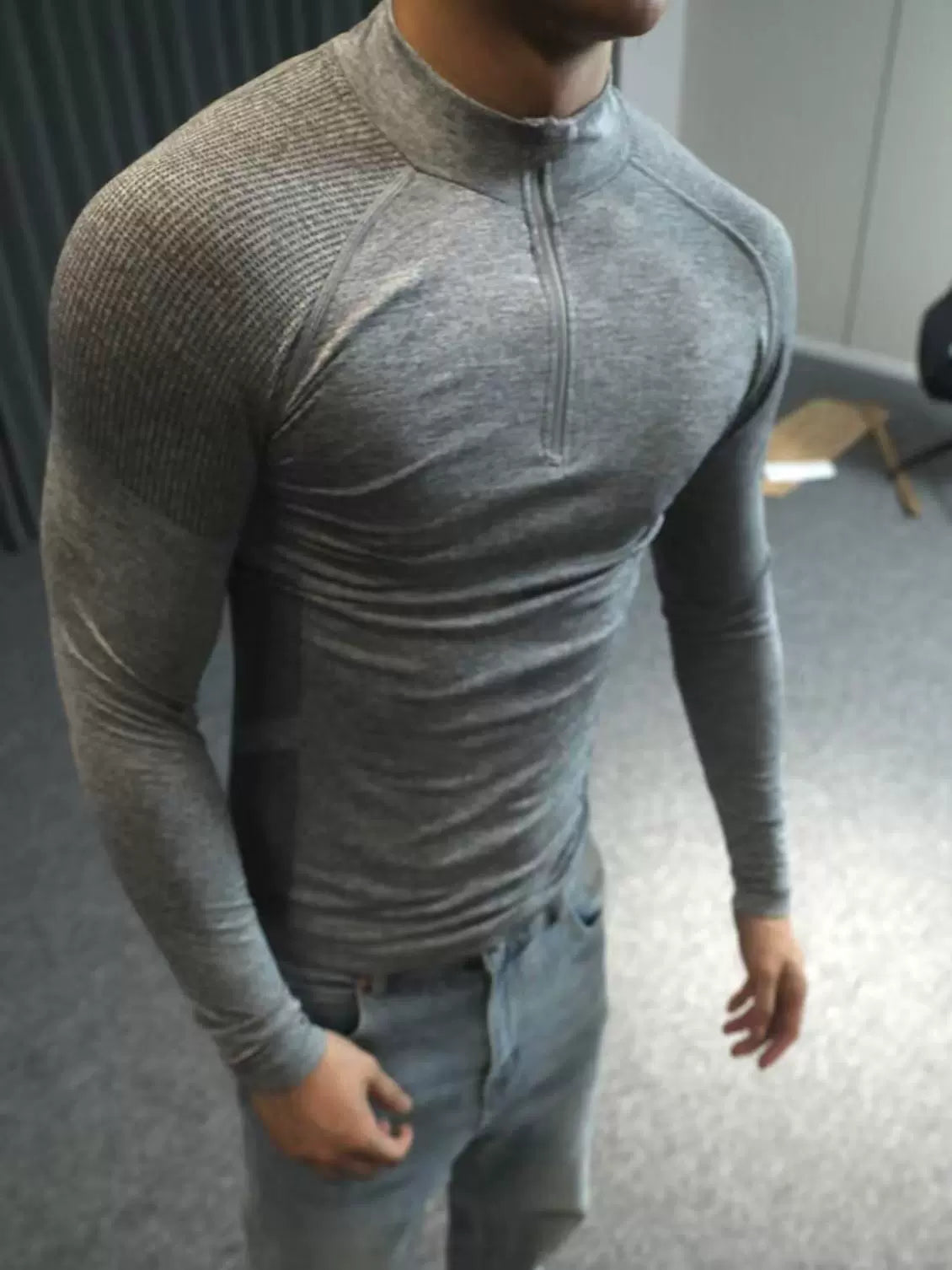 GTAL Seamless Jacquard Zipper Sports Quick-Drying Slim-Fit T-Shirt