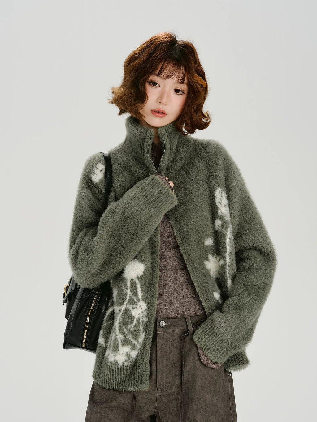 Girlyhalo Vintage Turtleneck Knitted Sweater Jacket