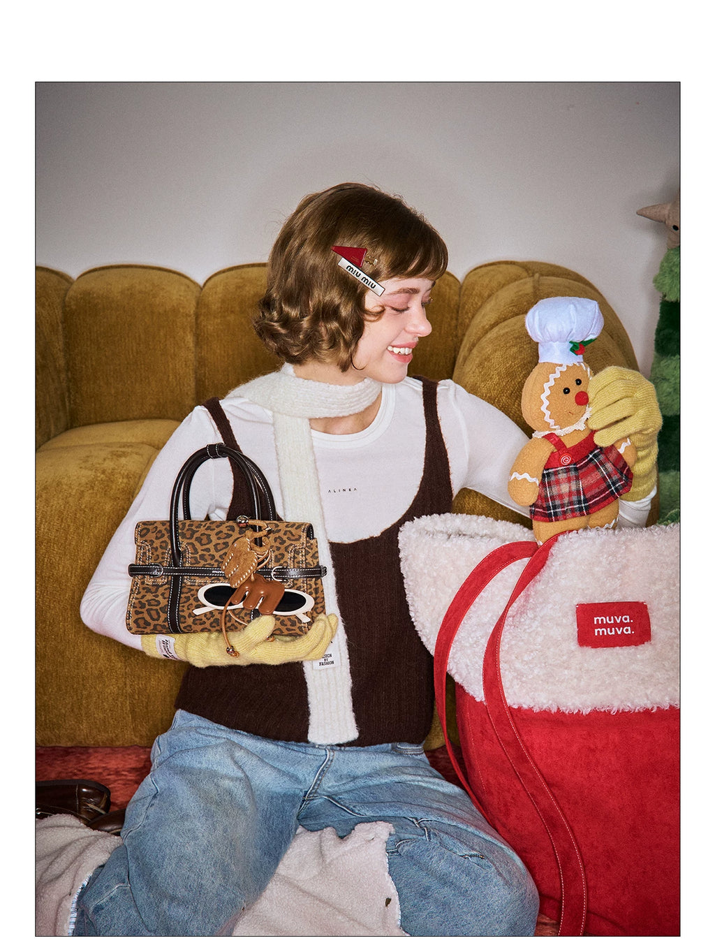 MUVA Vintage Leopard Print Brown Leather Crossbody Small Square Bag