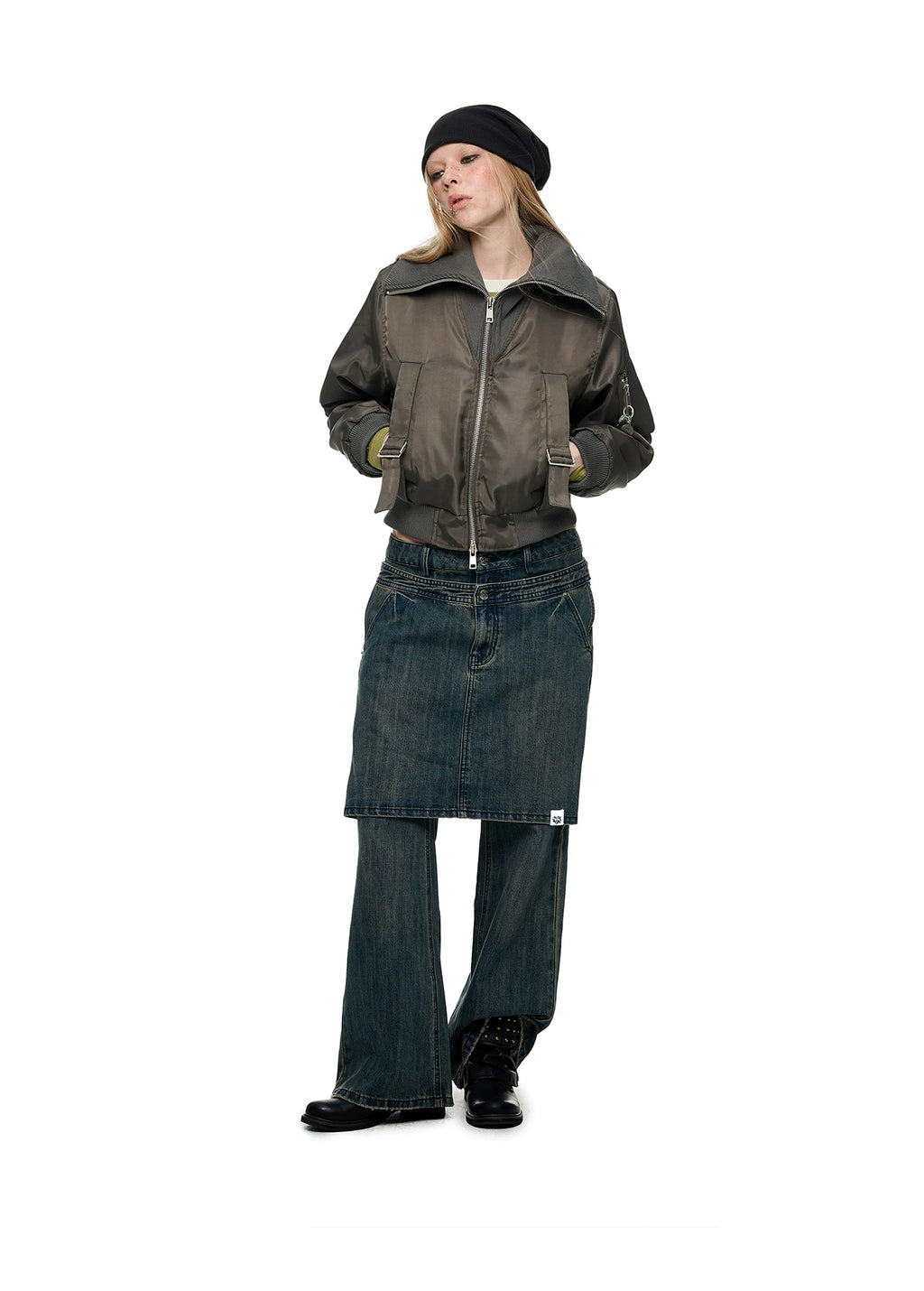 JIKOO Retro Fake Two-piece Skinny Jeans