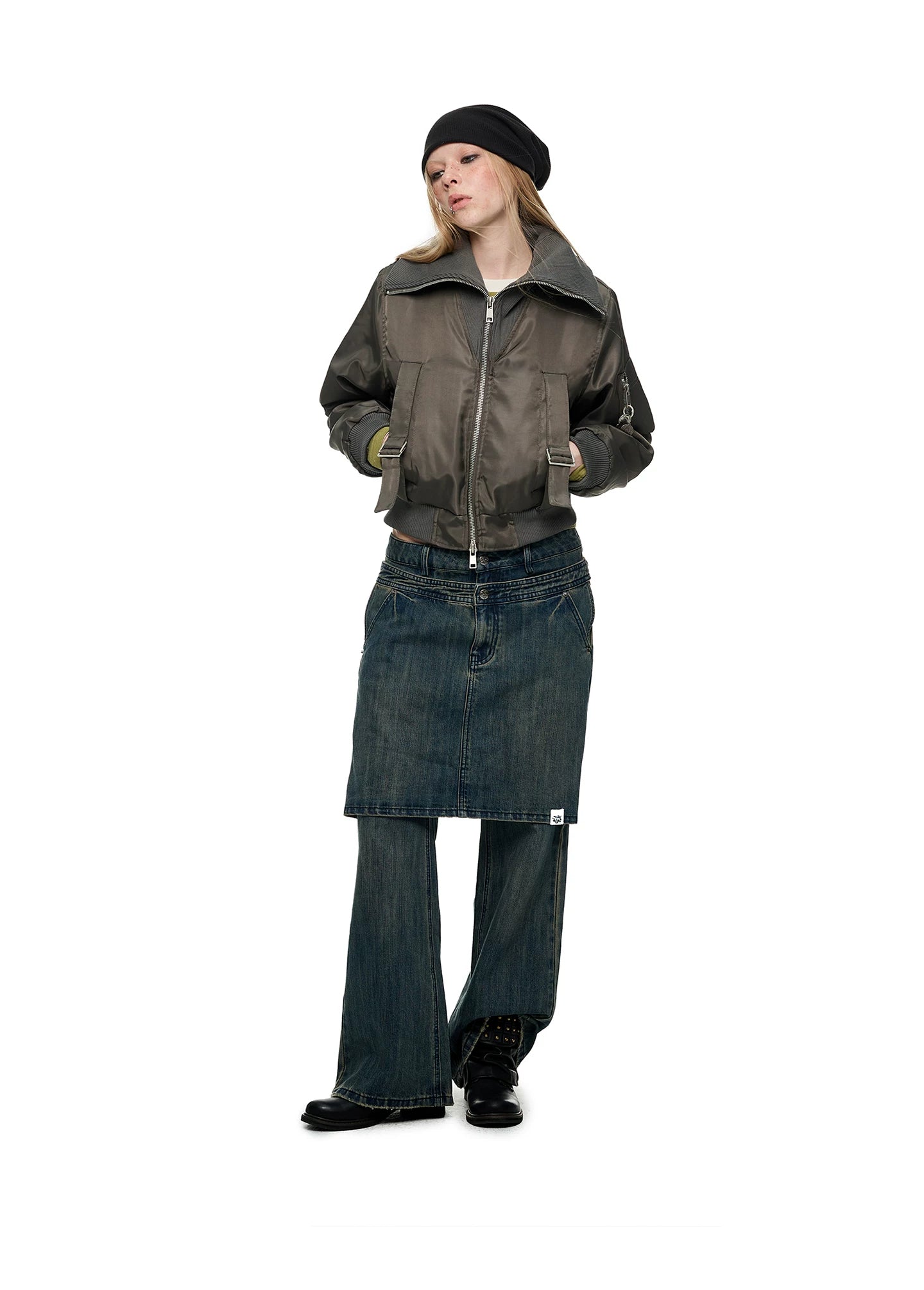 JIKOO Retro Fake Two-piece Skinny Jeans