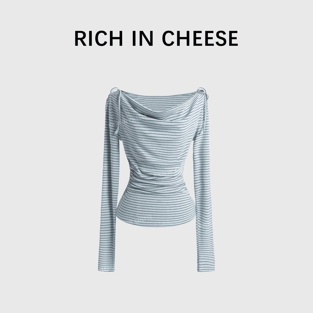 RICH IN CHEESE Striped Bow Knitted Long Sleeve
