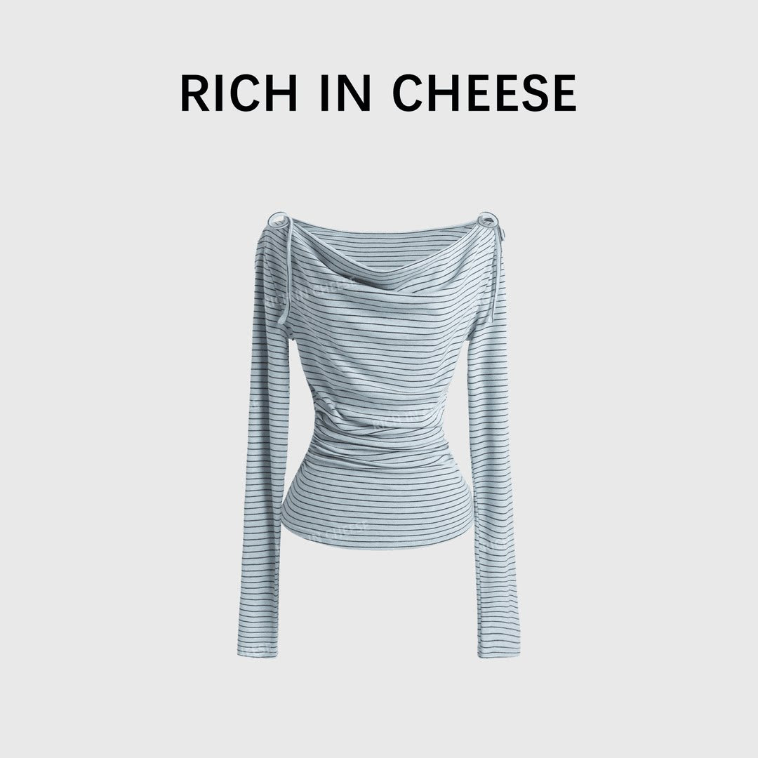 RICH IN CHEESE Striped Bow Knitted Long Sleeve
