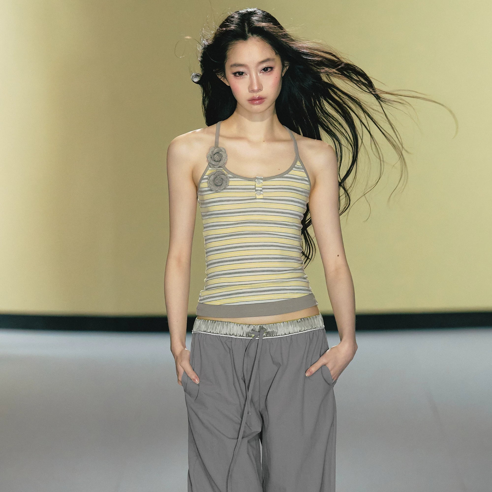 AGAM Fake Two-piece Striped Contrasting Slim Sling