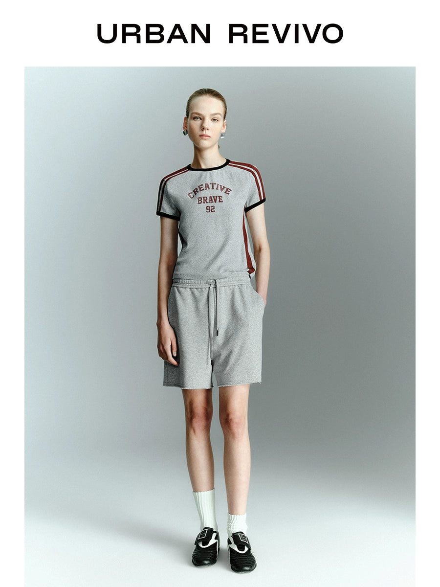 URBAN REVIVO-style Retro Contrasting Color Letter Short-sleeved T-shirt