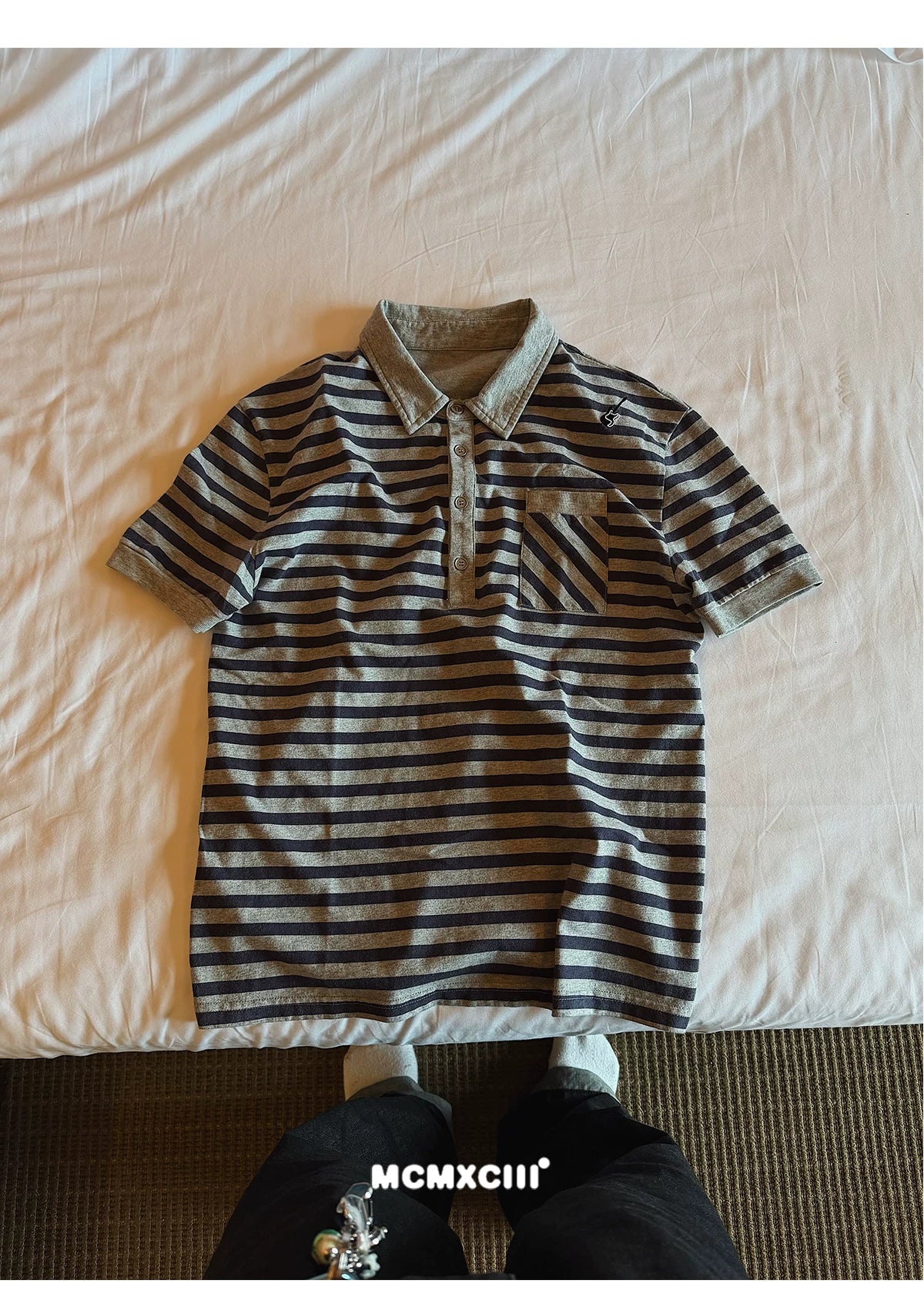 McXMCII Striped Front Shoulder Slim Polo Tee
